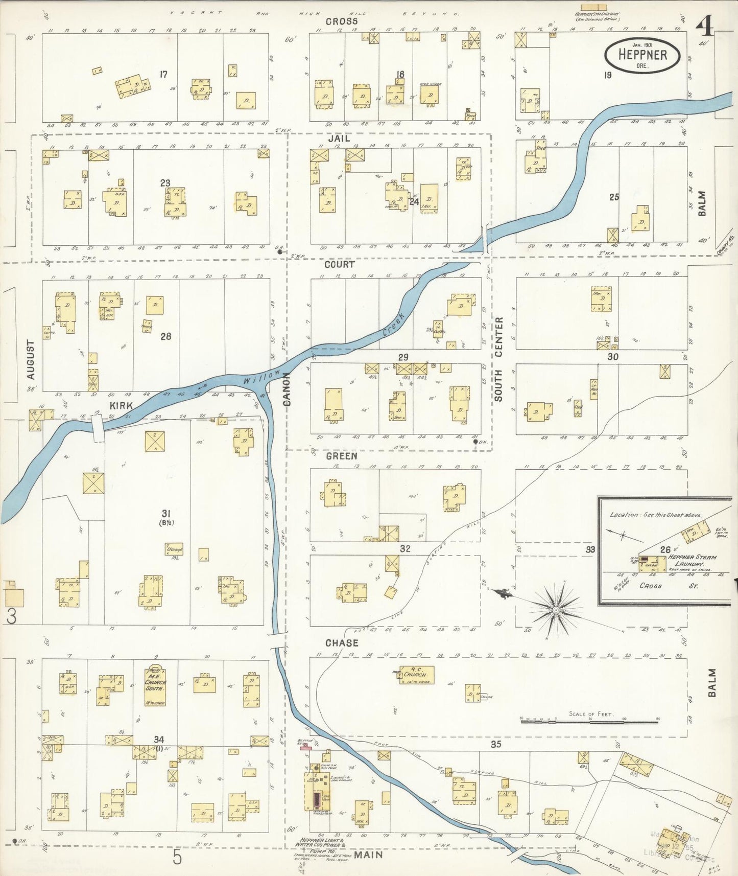 Sanborn Fire Insurance Map from Heppner, Morrow County, Oregon (1901), Sheet #0004 - Historic Sanborn Fire Insurance Map Print, vintage old map wall art, antique decor, genealogy gift, Oregon Oregon map