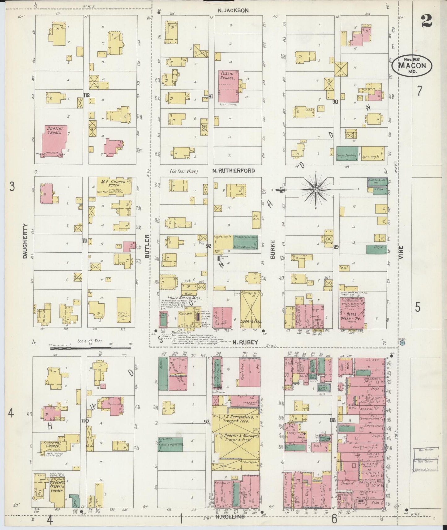 Sanborn Fire Insurance Map from Macon, Macon County, Missouri (1902), Sheet #0002 - Historic Sanborn Fire Insurance Map Print, vintage old map wall art, antique decor, genealogy gift, Missouri Missouri map