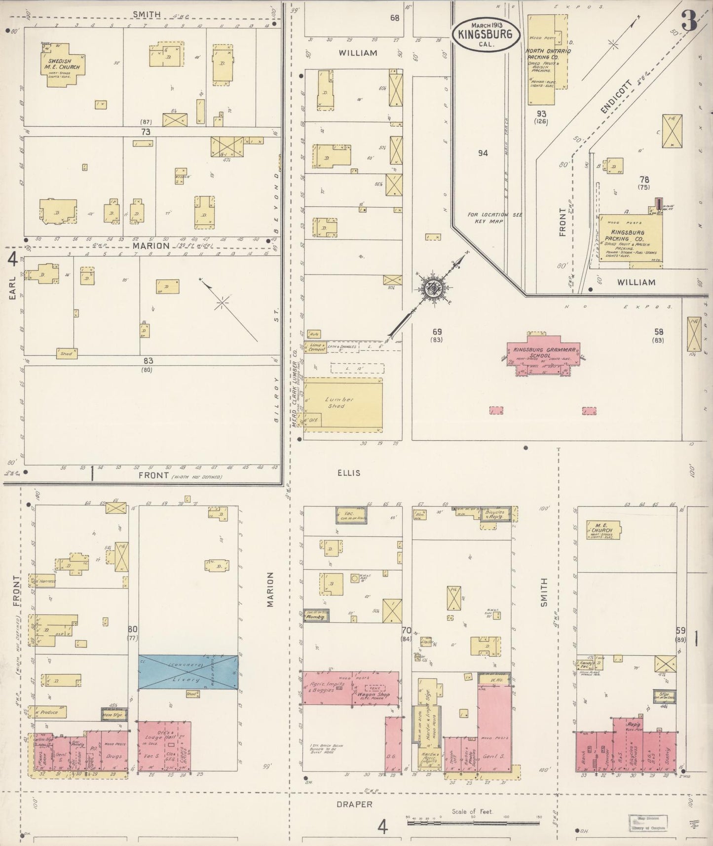 Sanborn Fire Insurance Map from Kingsburg, Fresno County, California (1913), Sheet #0003 - Historic Sanborn Fire Insurance Map Print, vintage old map wall art, antique decor, genealogy gift, California California map