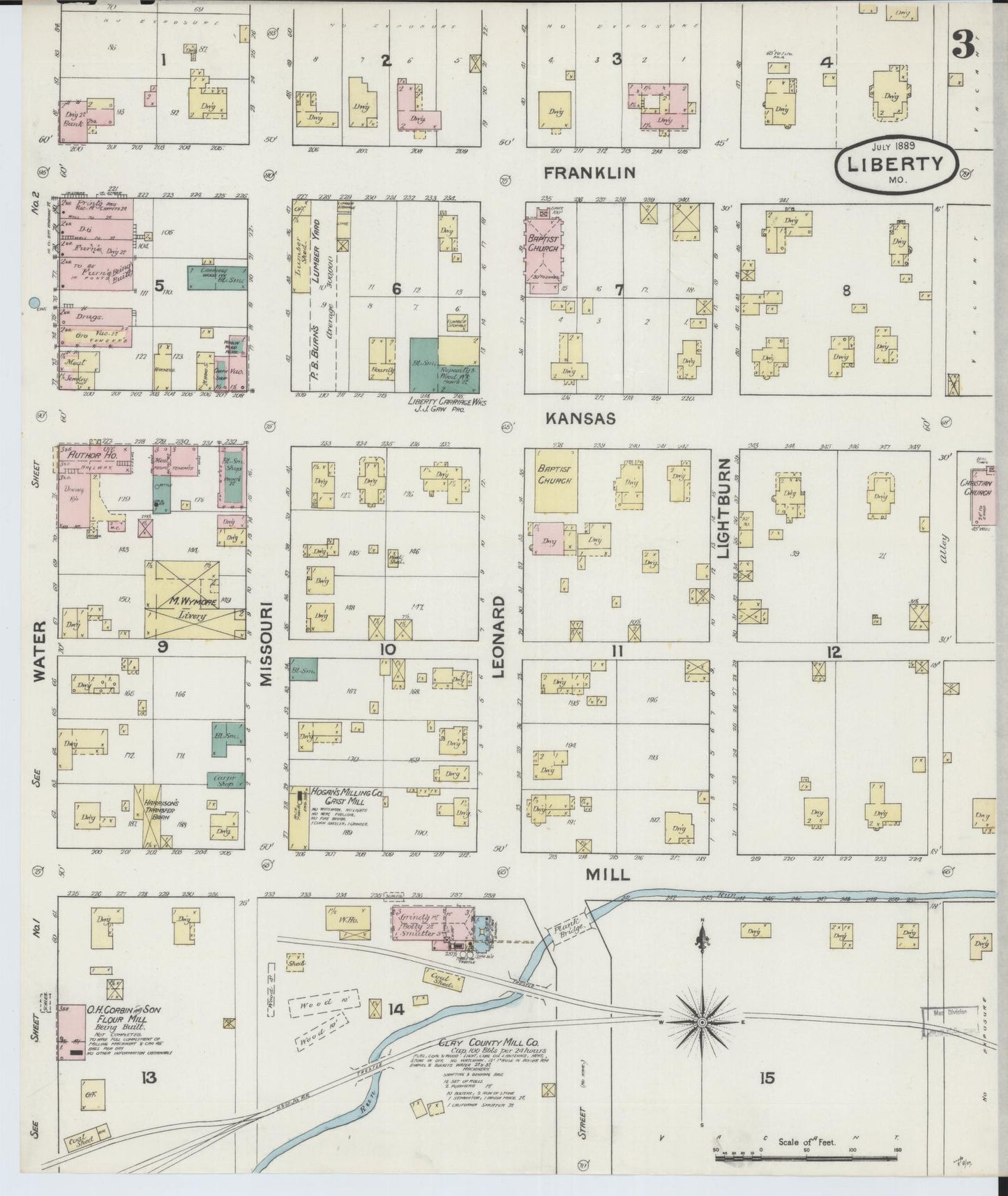 Sanborn Fire Insurance Map from Liberty, Clay County, Missouri (1889), Sheet #0003 - Complete Map Set gallery image, historic Sanborn map, vintage wall art, Missouri Missouri
