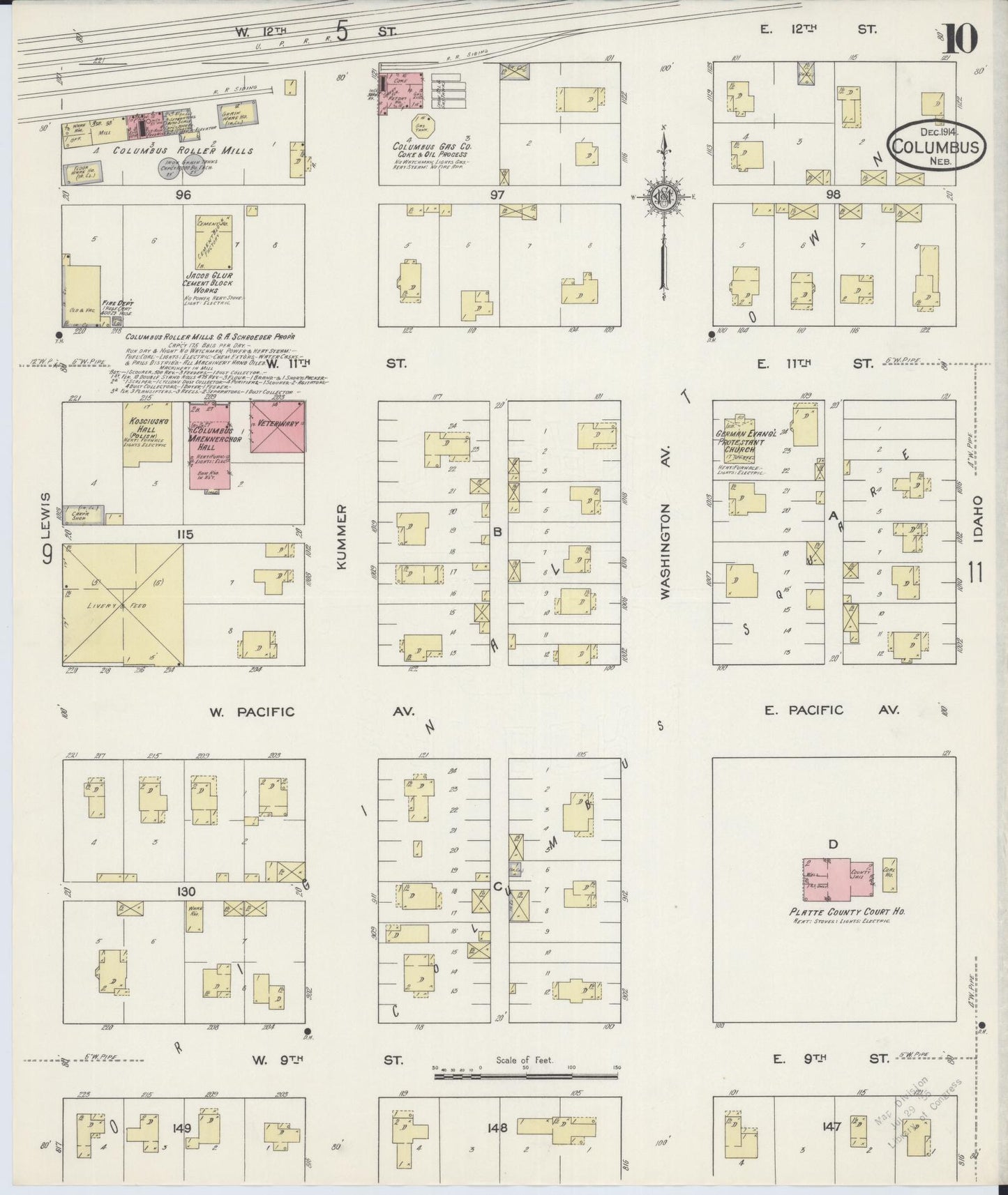 Sanborn Fire Insurance Map from Columbus, Platte County, Nebraska (1914), Sheet #0010 - Historic Sanborn Fire Insurance Map Print, vintage old map wall art, antique decor, genealogy gift, Nebraska Nebraska map