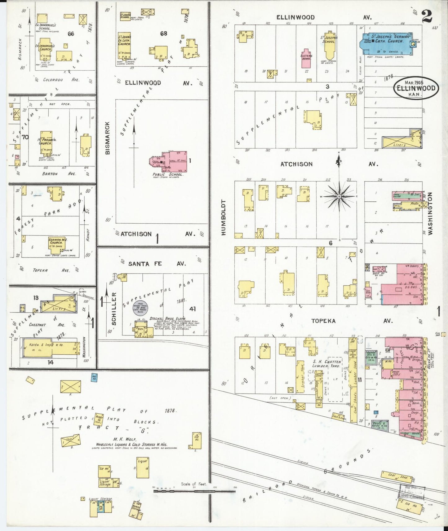 Sanborn Fire Insurance Map from Ellinwood, Barton County, Kansas (1905), Sheet #0002 - Historic Sanborn Fire Insurance Map Print, vintage old map wall art, antique decor, genealogy gift, Kansas Kansas map