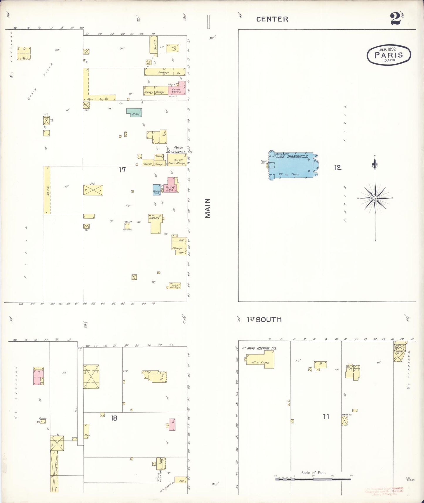 Sanborn Fire Insurance Map from Paris, Bear Lake County, Idaho (1892), Sheet #0002 - Complete Map Set gallery image, historic Sanborn map, vintage wall art, Idaho Idaho