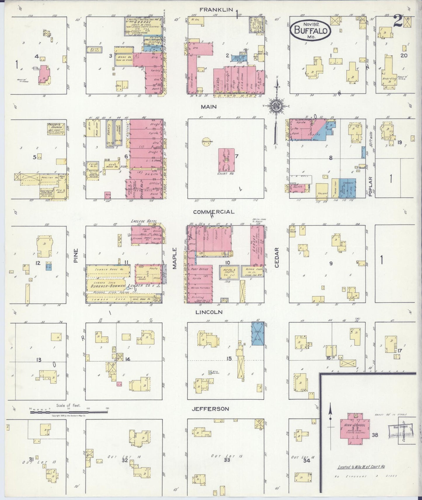 Sanborn Fire Insurance Map from Buffalo, Dallas County, Missouri (1917), Sheet #0002 - Complete Map Set gallery image, historic Sanborn map, vintage wall art, Missouri Missouri