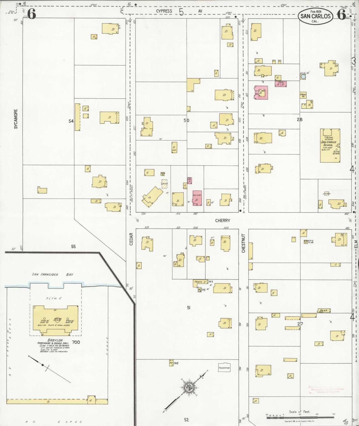 Sanborn Fire Insurance Map from San Carlos, San Mateo County, California (1926), Sheet #0006 - Complete Map Set gallery image, historic Sanborn map, vintage wall art, California California