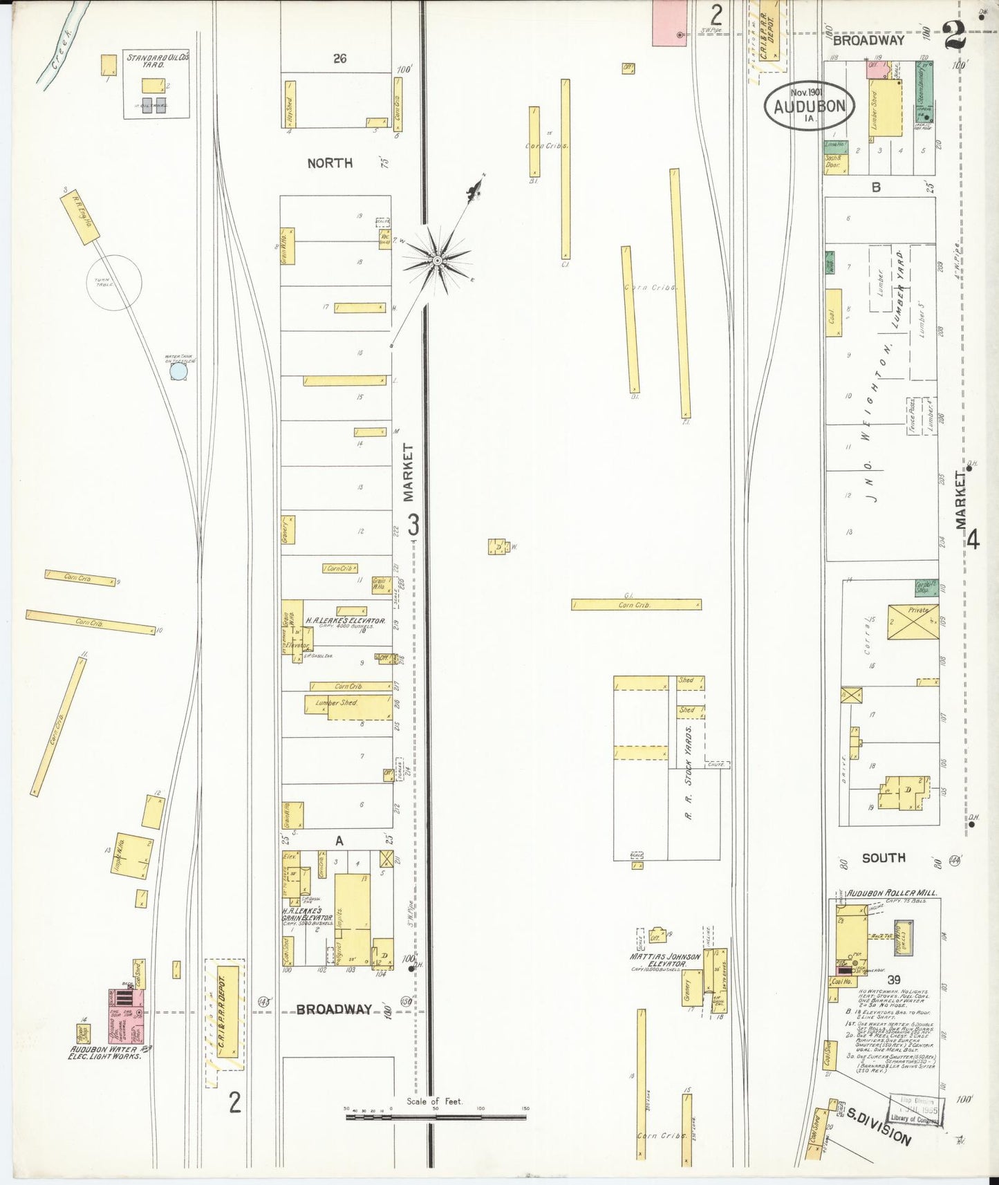 Sanborn Fire Insurance Map from Audubon, Audubon County, Iowa (1901), Sheet #0002 - Historic Sanborn Fire Insurance Map Print, vintage old map wall art