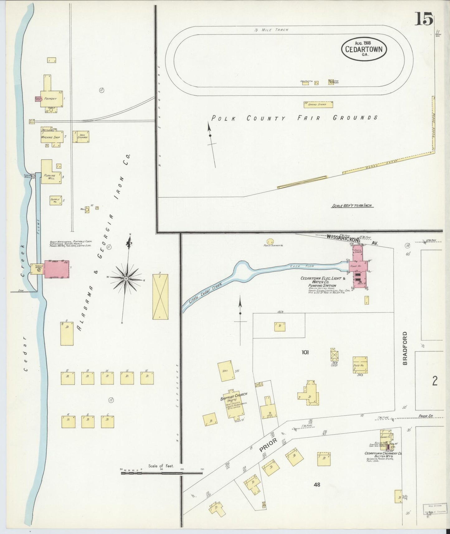 Sanborn Fire Insurance Map from Cedartown, Polk County, Georgia (1908), Sheet #0015 - Complete Map Set gallery image, historic Sanborn map, vintage wall art, Georgia Georgia