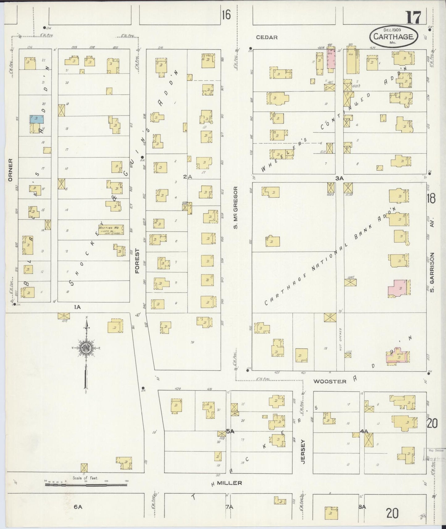 Sanborn Fire Insurance Map from Carthage, Jasper County, Missouri (1909), Sheet #0017 - Historic Sanborn Fire Insurance Map Print, vintage old map wall art, antique decor, genealogy gift, Missouri Missouri map