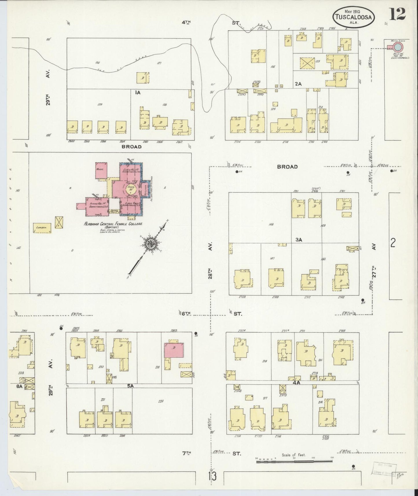 Sanborn Fire Insurance Map from Tuscaloosa, Tuscaloosa County, Alabama (1910), Sheet #0012 - Historic Sanborn Fire Insurance Map Print, vintage old map wall art, antique decor, genealogy gift, Alabama Alabama map