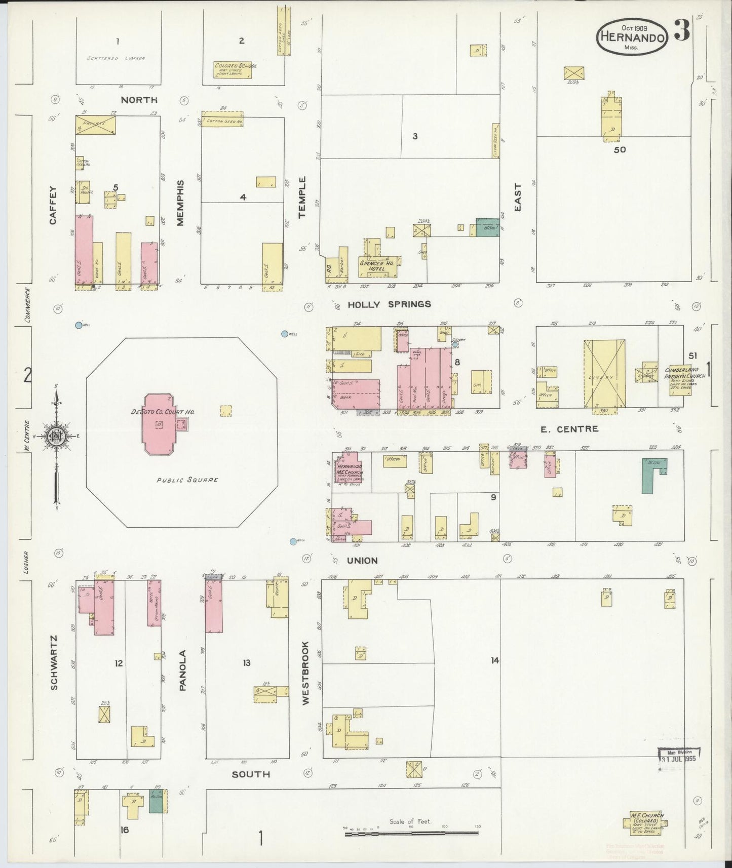 Sanborn Fire Insurance Map from Hernando, De Soto County, Mississippi (1909), Sheet #0003 - Complete Map Set gallery image, historic Sanborn map, vintage wall art, Mississippi Mississippi