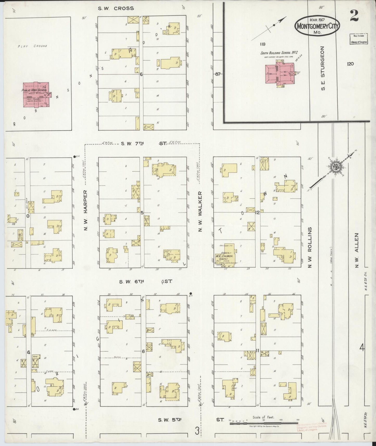 Sanborn Fire Insurance Map from Montgomery City, Montgomery County, Missouri (1917), Sheet #0002 - Historic Sanborn Fire Insurance Map Print, vintage old map wall art, antique decor, genealogy gift, Missouri Missouri map
