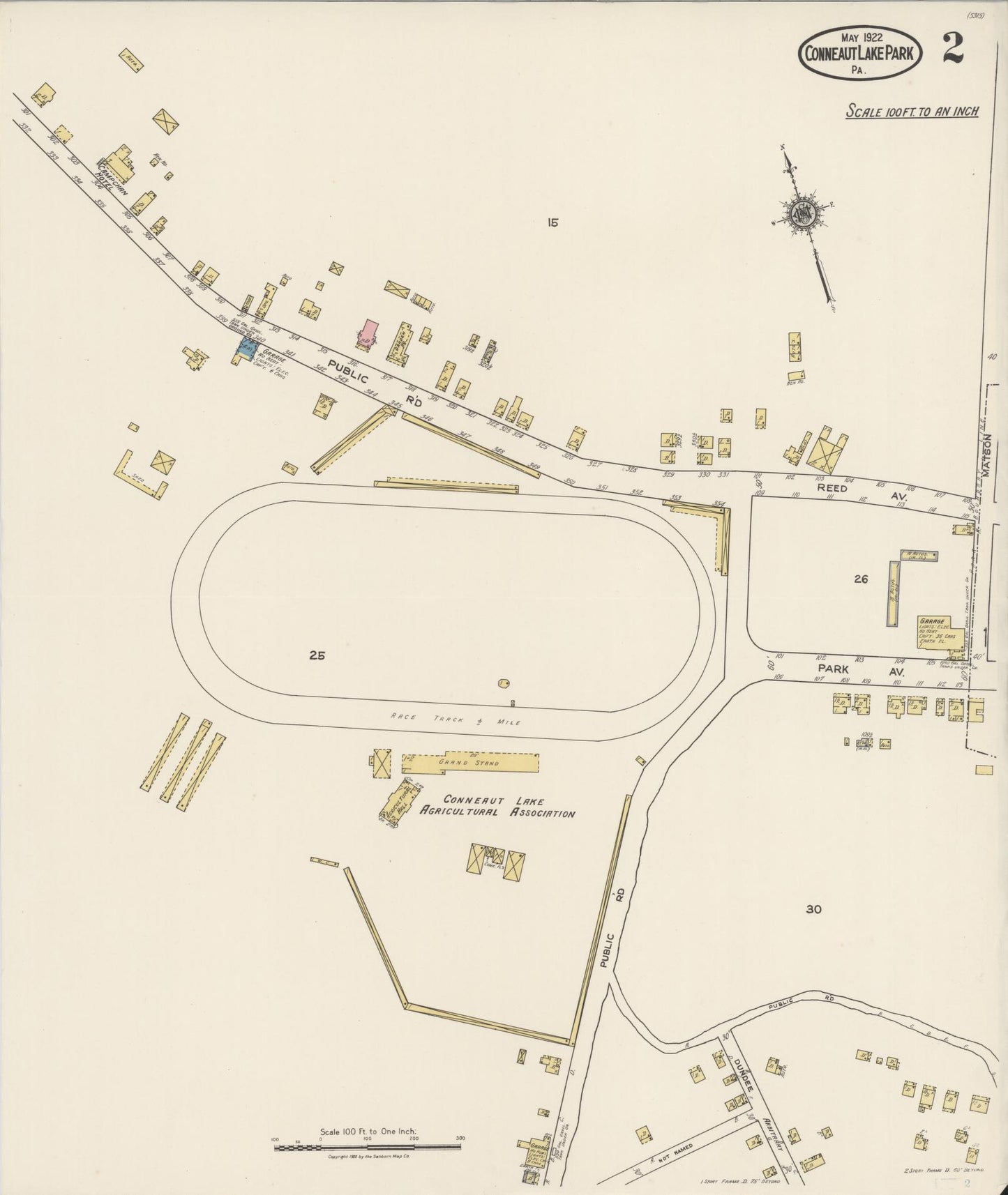 Sanborn Fire Insurance Map from Conneaut Lake Park, Crawford County, Pennsylvania (1922), Sheet #0002 - Historic Sanborn Fire Insurance Map Print, vintage old map wall art, antique decor, genealogy gift, Pennsylvania Pennsylvania map