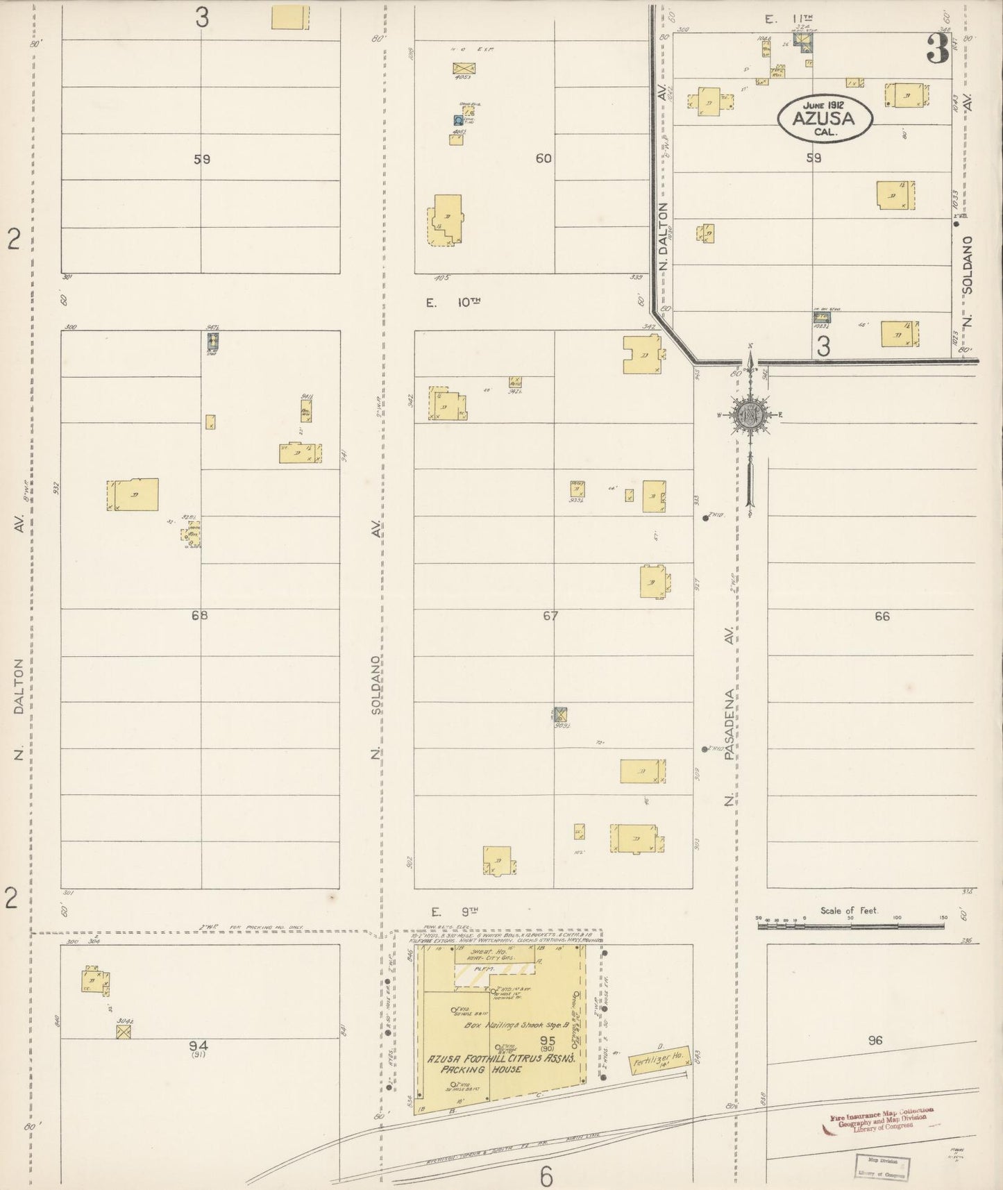 Sanborn Fire Insurance Map from Azusa, Los Angeles County, California (1912), Sheet #0003 - Historic Sanborn Fire Insurance Map Print, vintage old map wall art, antique decor, genealogy gift, California California map