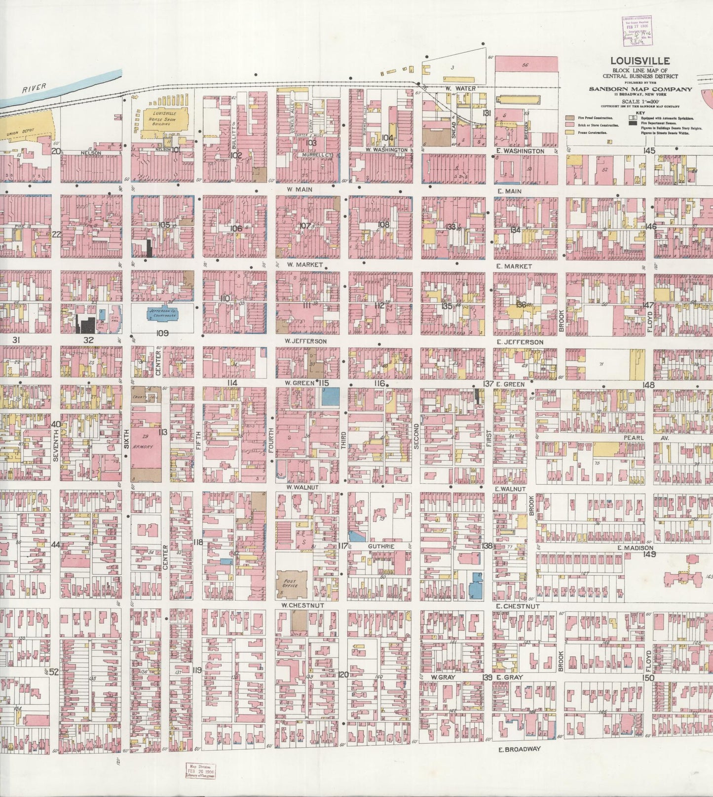 Sanborn Fire Insurance Map from Louisville, Jefferson County, Kentucky (1906), Sheet #0001 - Historic Sanborn Fire Insurance Map Print, vintage old map wall art, antique decor, genealogy gift, Kentucky Kentucky map