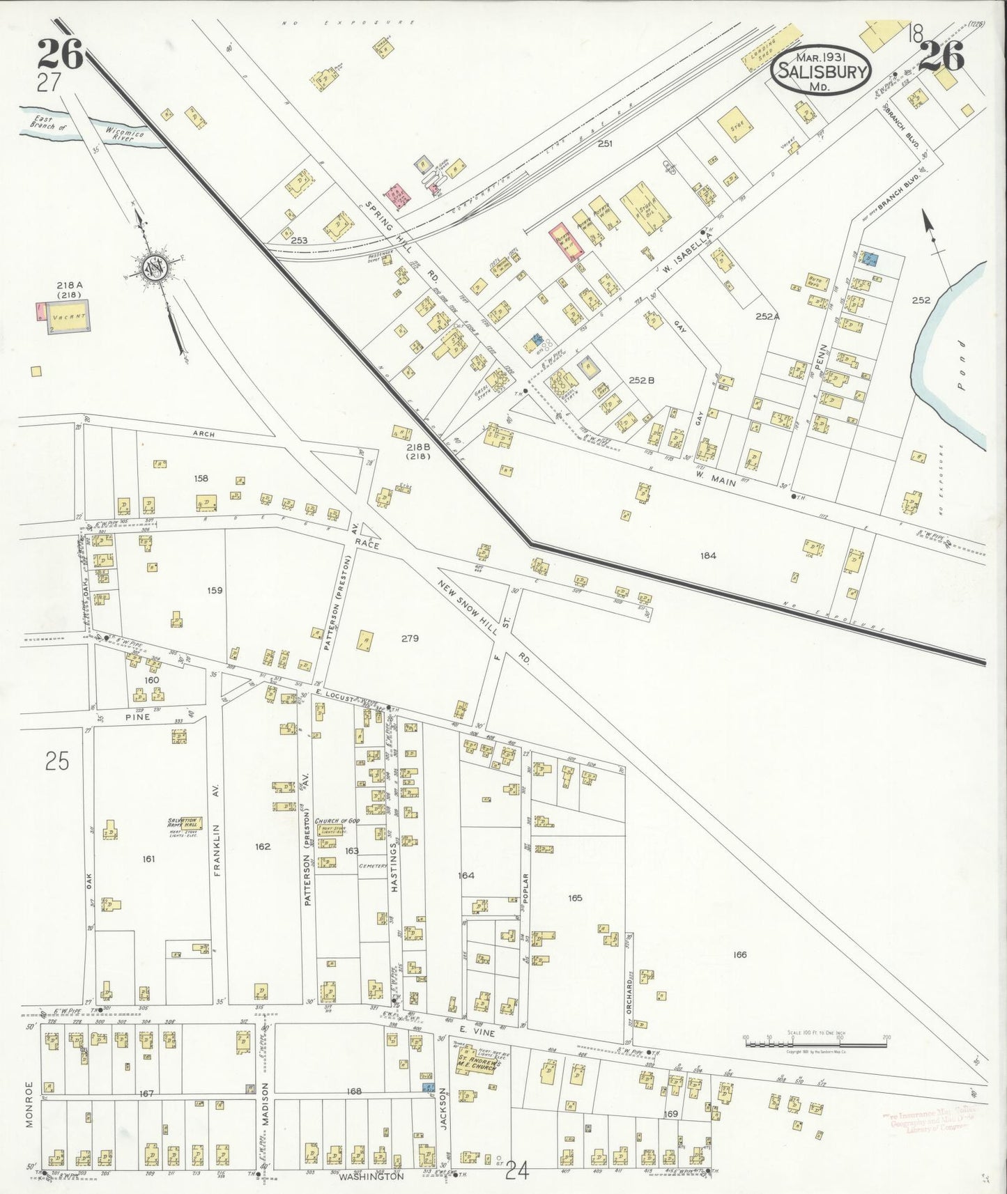 Sanborn Fire Insurance Map from Salisbury, Wicomico County, Maryland (1931), Sheet #0026 - Historic Sanborn Fire Insurance Map Print, vintage old map wall art