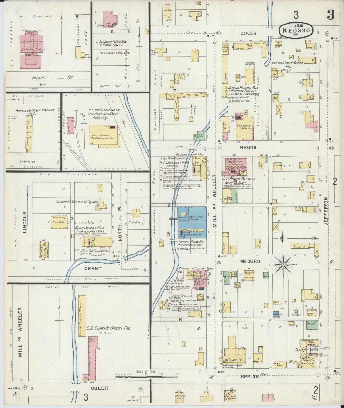 Sanborn Fire Insurance Map from Neosho, Newton County, Missouri (1896), Sheet #0003 - Complete Map Set gallery image, historic Sanborn map, vintage wall art, Missouri Missouri