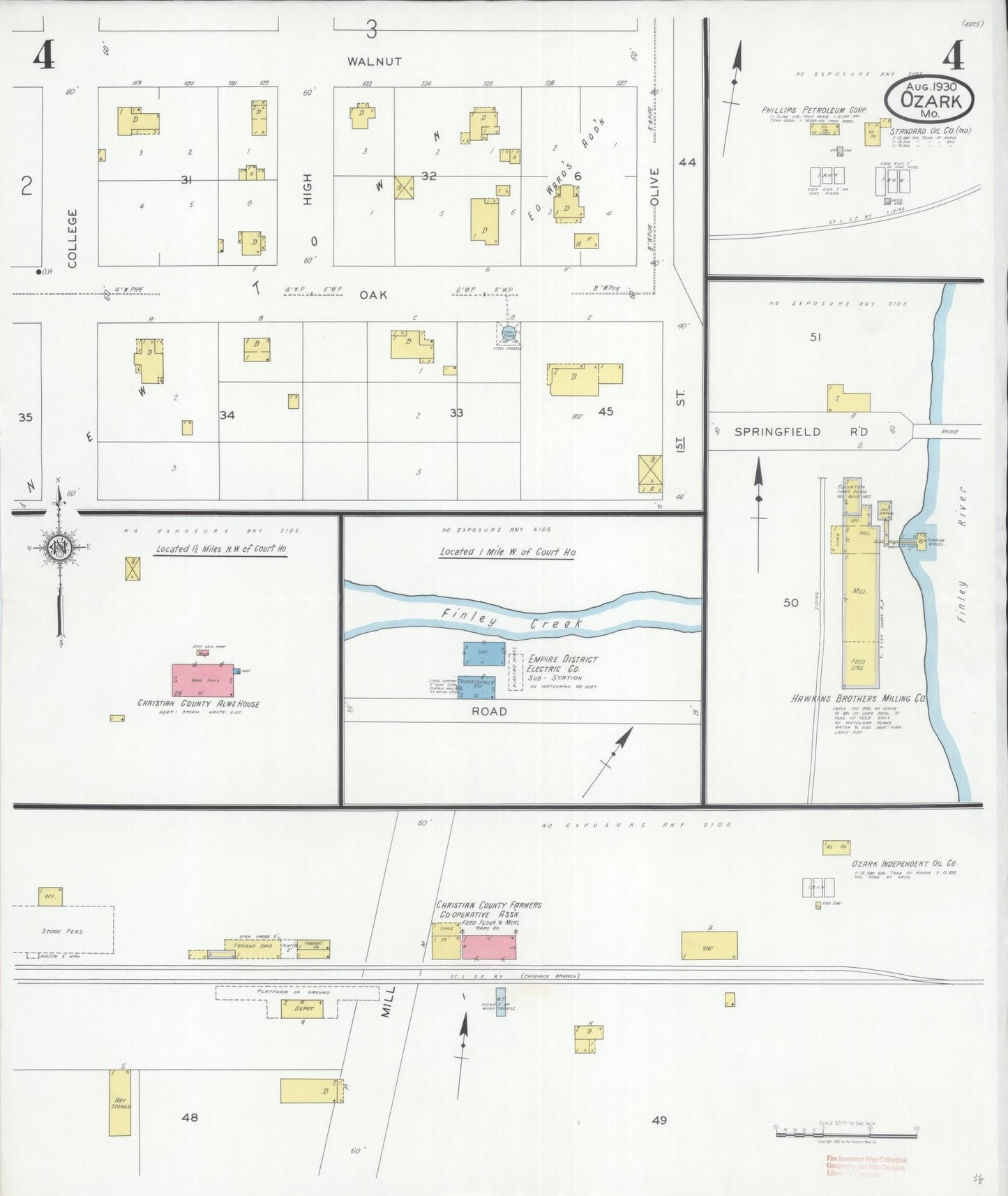 Sanborn Fire Insurance Map from Ozark, Christian County, Missouri (1930), Sheet #0004 - Historic Sanborn Fire Insurance Map Print, vintage old map wall art, antique decor, genealogy gift, Missouri Missouri map