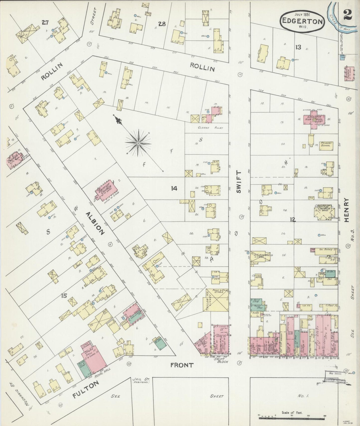Sanborn Fire Insurance Map from Edgerton, Rock County, Wisconsin (1891), Sheet #0002 - Historic Sanborn Fire Insurance Map Print, vintage old map wall art, antique decor, genealogy gift, Wisconsin Wisconsin map