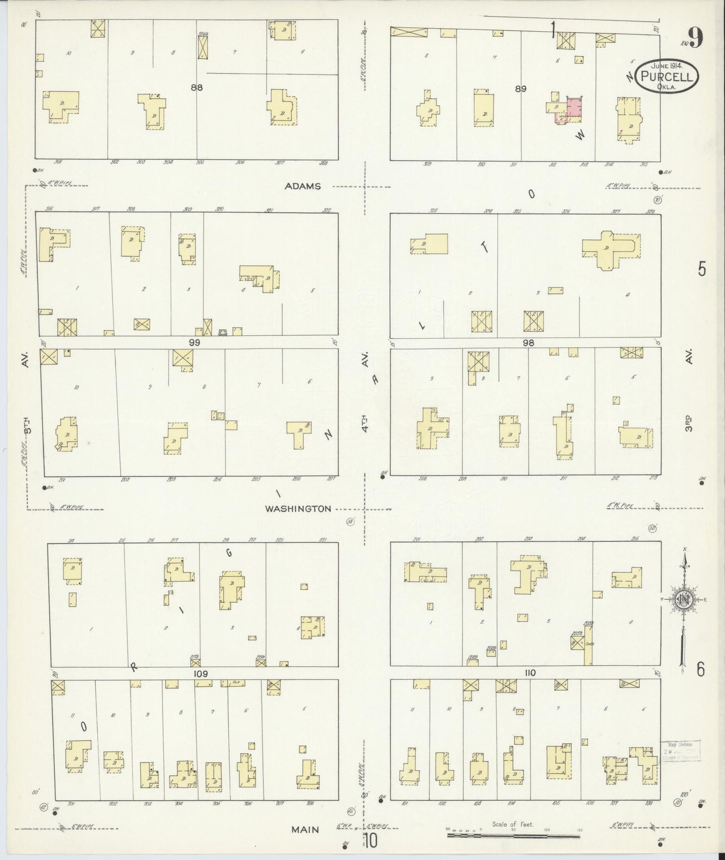 Sanborn Fire Insurance Map from Purcell, McClain County, Oklahoma (1914), Sheet #0009 - Historic Sanborn Fire Insurance Map Print, vintage old map wall art, antique decor, genealogy gift, Oklahoma Oklahoma map