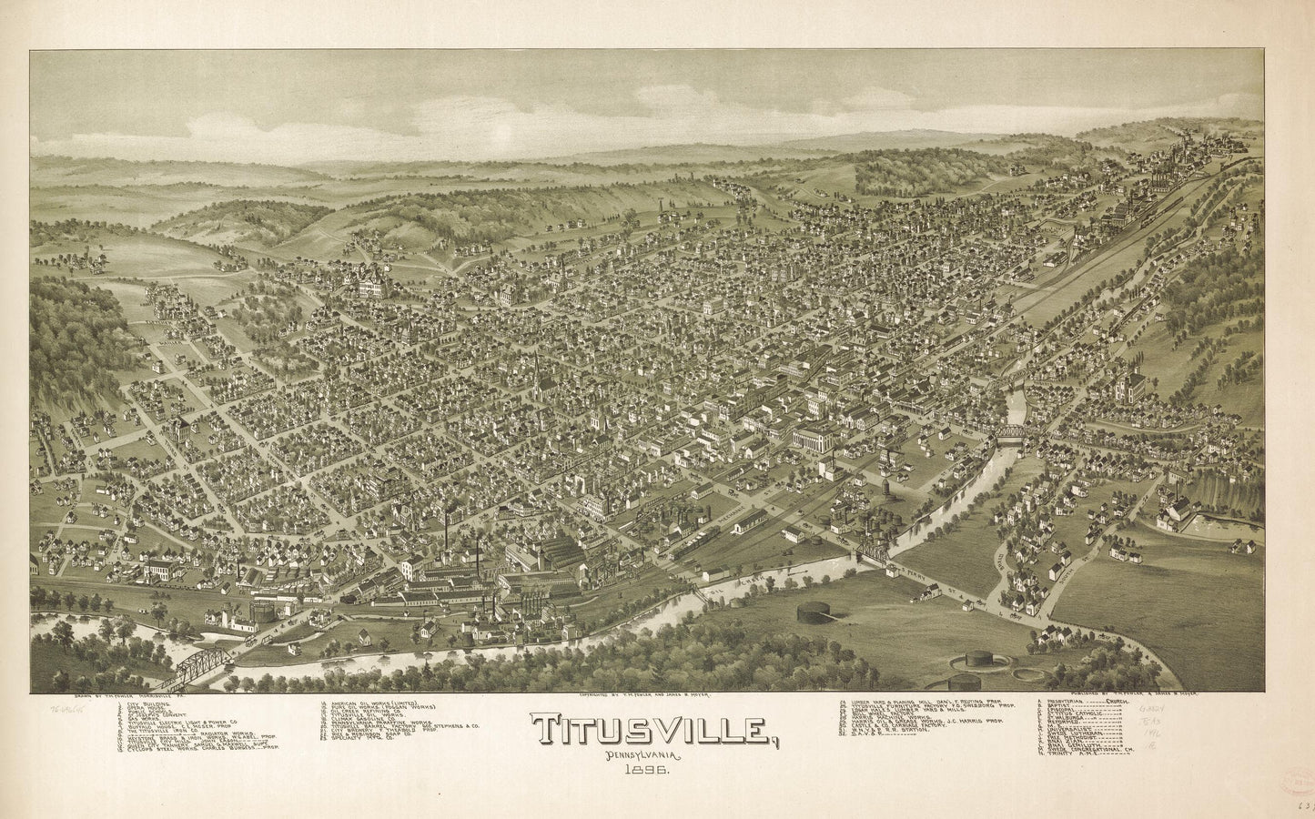 Titusville, Pennsylvania 1896. (1896) – Historic Bird’s-Eye View Panorama Print