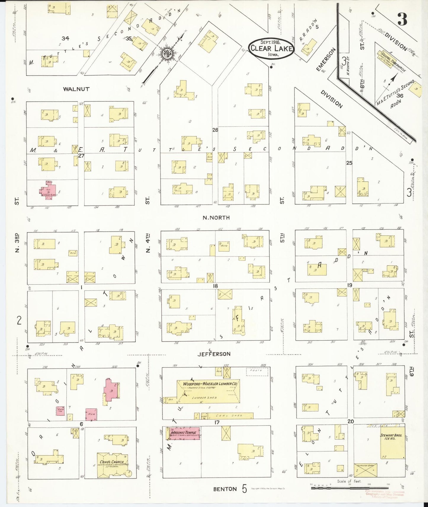 Sanborn Fire Insurance Map from Clear Lake, Cerro Gordo County, Iowa (1916), Sheet #0003 - Historic Sanborn Fire Insurance Map Print, vintage old map wall art