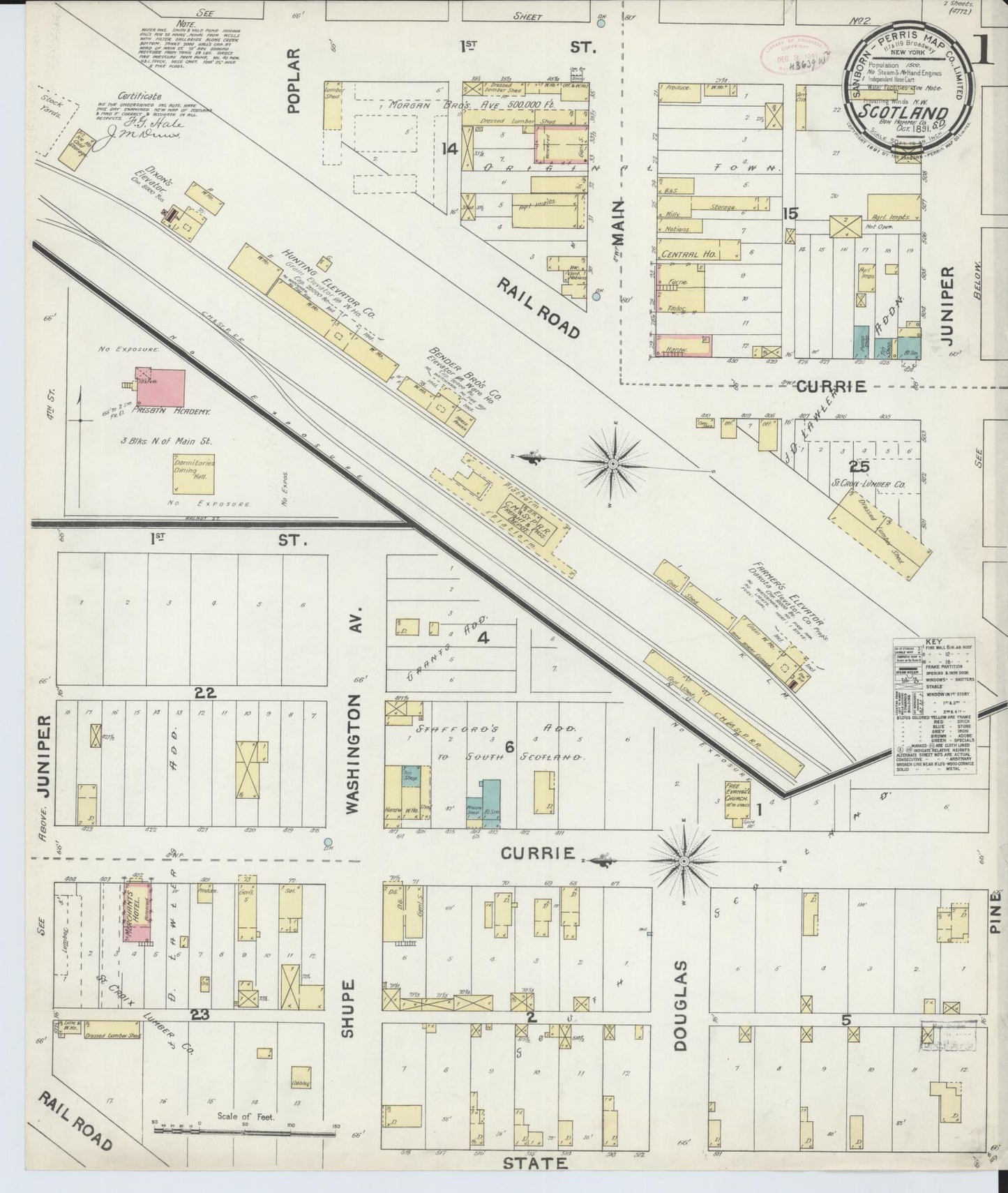 Sanborn Fire Insurance Map from Scotland, Bon Homme County, South Dakota. (1891) – Historic Sanborn Fire Insurance Map Print