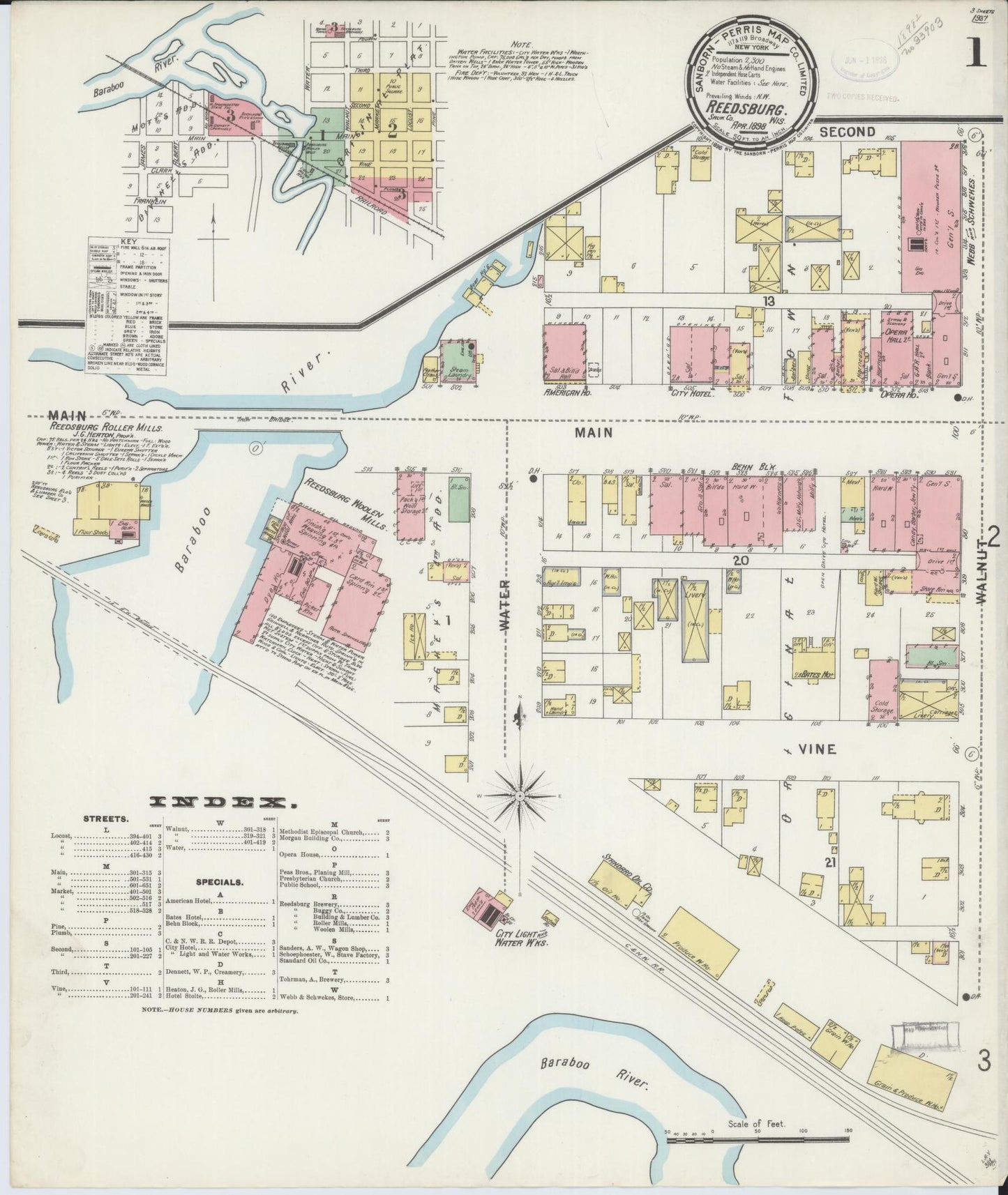 Sanborn Fire Insurance Map from Reedsburg, Sauk County, Wisconsin (1898), Sheet #0001 - Historic Sanborn Fire Insurance Map Print, vintage old map wall art, antique decor, genealogy gift, Wisconsin Wisconsin map