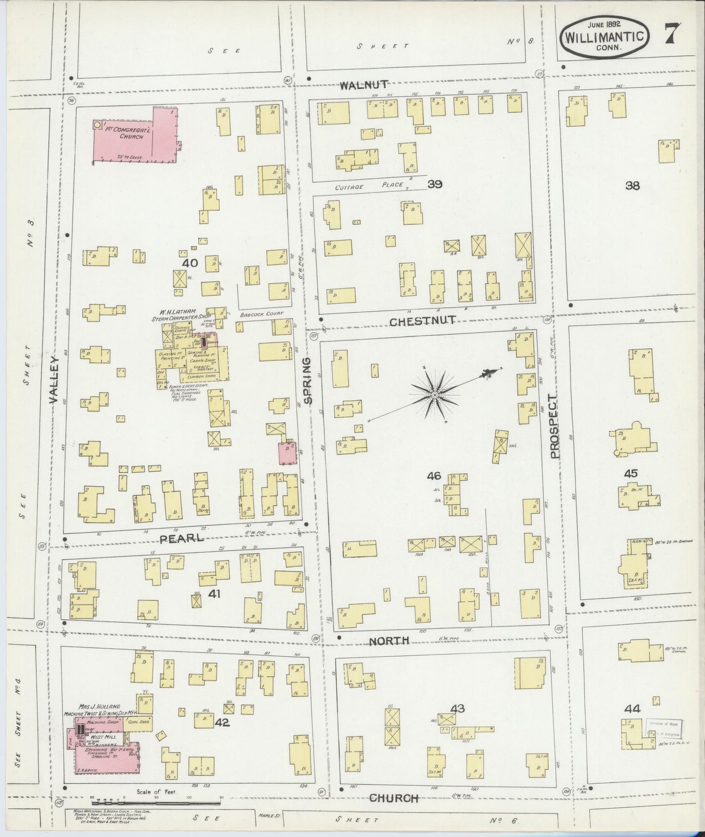 Sanborn Fire Insurance Map from Willimantic, Windham County, Connecticut (1892), Sheet #0007 - Historic Sanborn Fire Insurance Map Print, vintage old map wall art, antique decor, genealogy gift, Connecticut Connecticut map