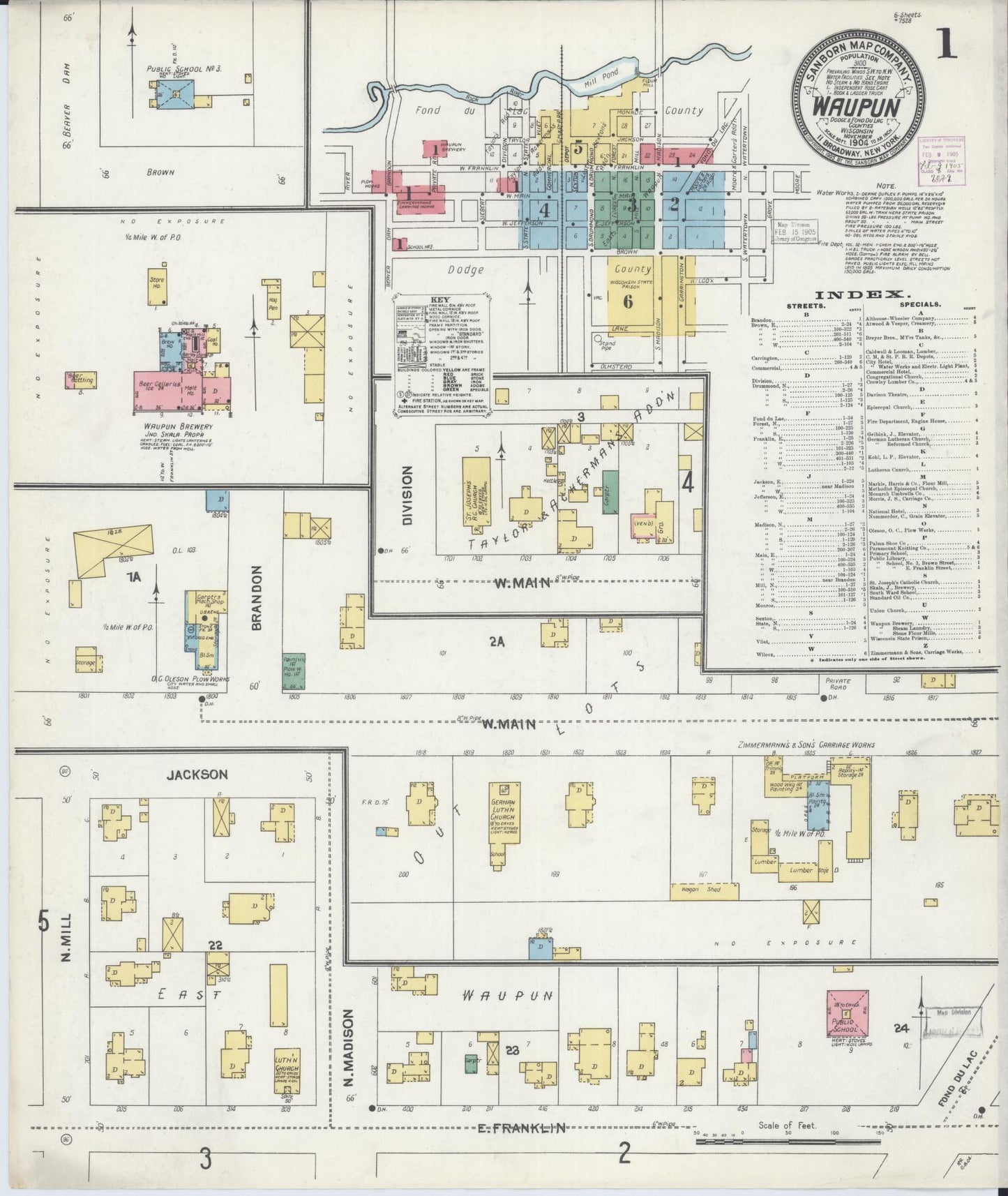 Sanborn Fire Insurance Map from Waupun, Dodge and Fond du Lac Counties, Wisconsin (1904), Sheet #0001 - Historic Sanborn Fire Insurance Map Print, vintage old map wall art, antique decor, genealogy gift, Wisconsin Wisconsin map