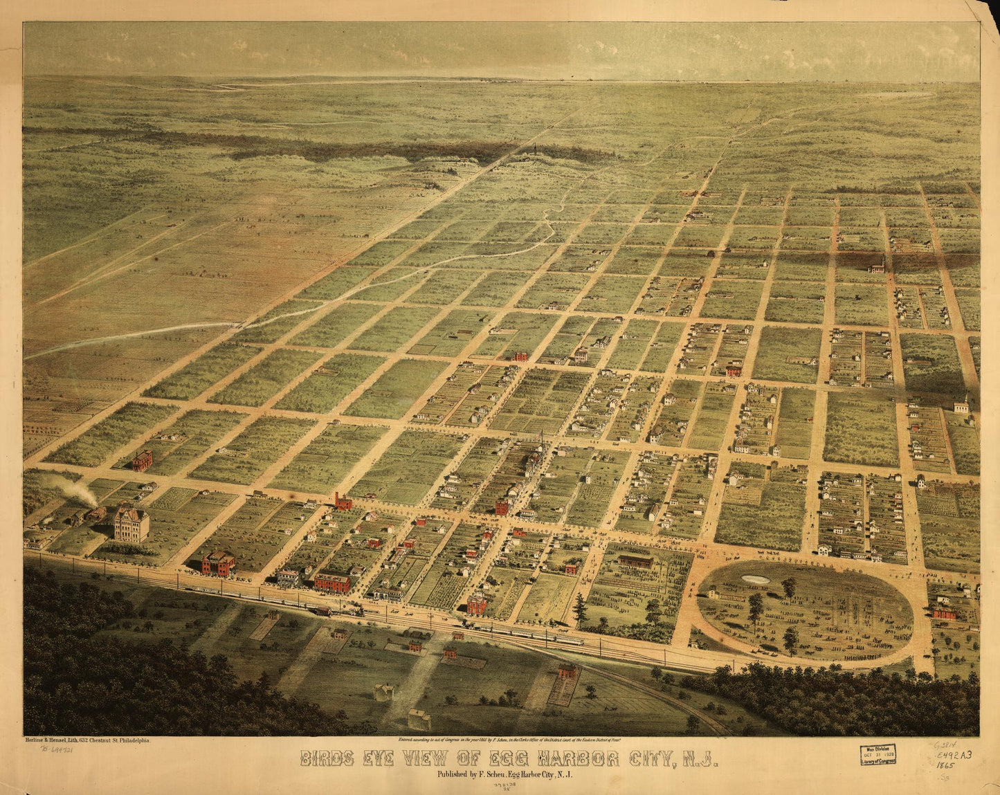 Birds eye view of Egg Harbor City, N.J. (1865) – Historic Bird’s-Eye View Panorama Print