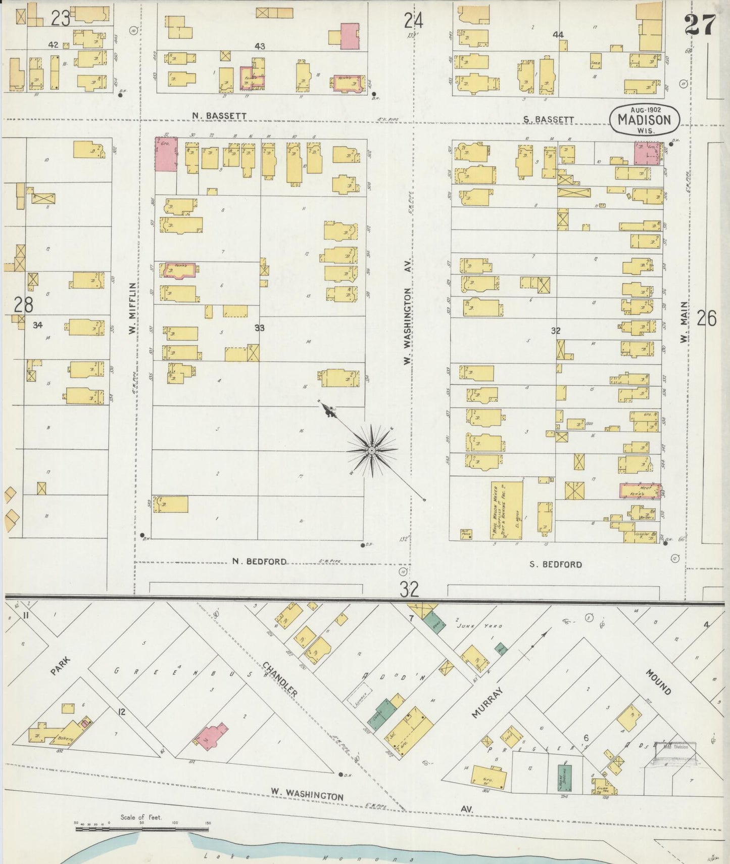 Sanborn Fire Insurance Map from Madison, Dane County, Wisconsin (1902), Sheet #0027 - Historic Sanborn Fire Insurance Map Print, vintage old map wall art, antique decor, genealogy gift, Wisconsin Wisconsin map