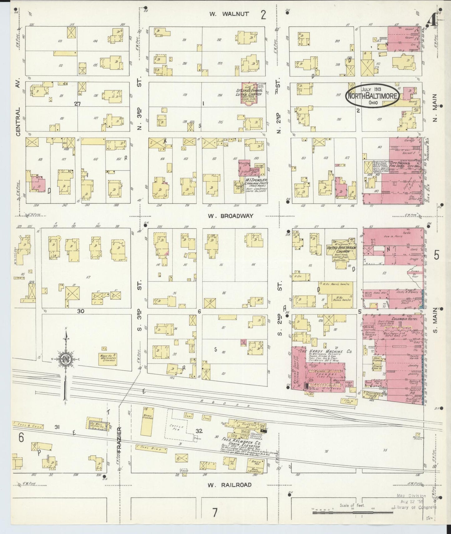 Sanborn Fire Insurance Map from North Baltimore, Wood County, Ohio (1913), Sheet #0004 - Historic Sanborn Fire Insurance Map Print, vintage old map wall art, antique decor, genealogy gift, Ohio Ohio map