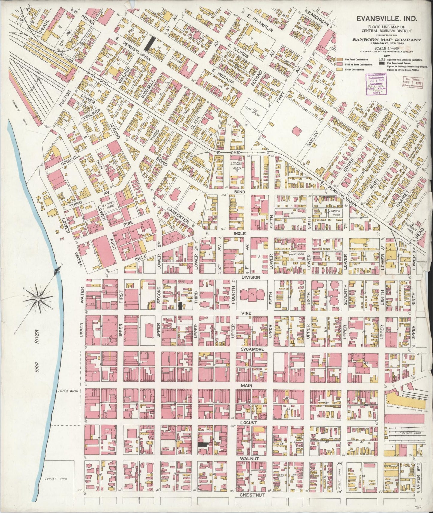Sanborn Fire Insurance Map from Evansville, Vanderburgh County, Indiana. (1906) – Historic Sanborn Fire Insurance Map Print