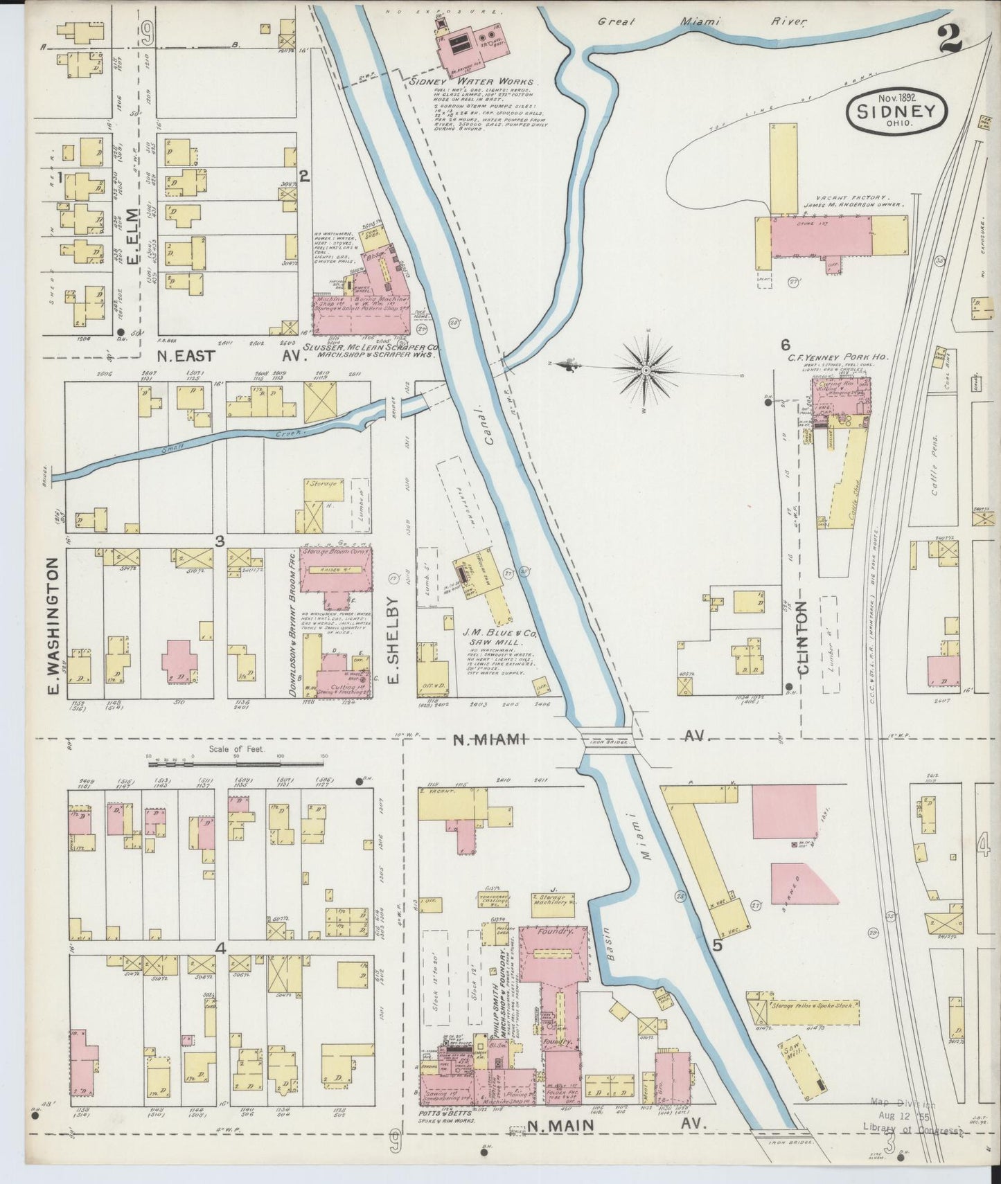Sanborn Fire Insurance Map from Sidney, Shelby County, Ohio (1892), Sheet #0002 - Historic Sanborn Fire Insurance Map Print, vintage old map wall art, antique decor, genealogy gift, Ohio Ohio map