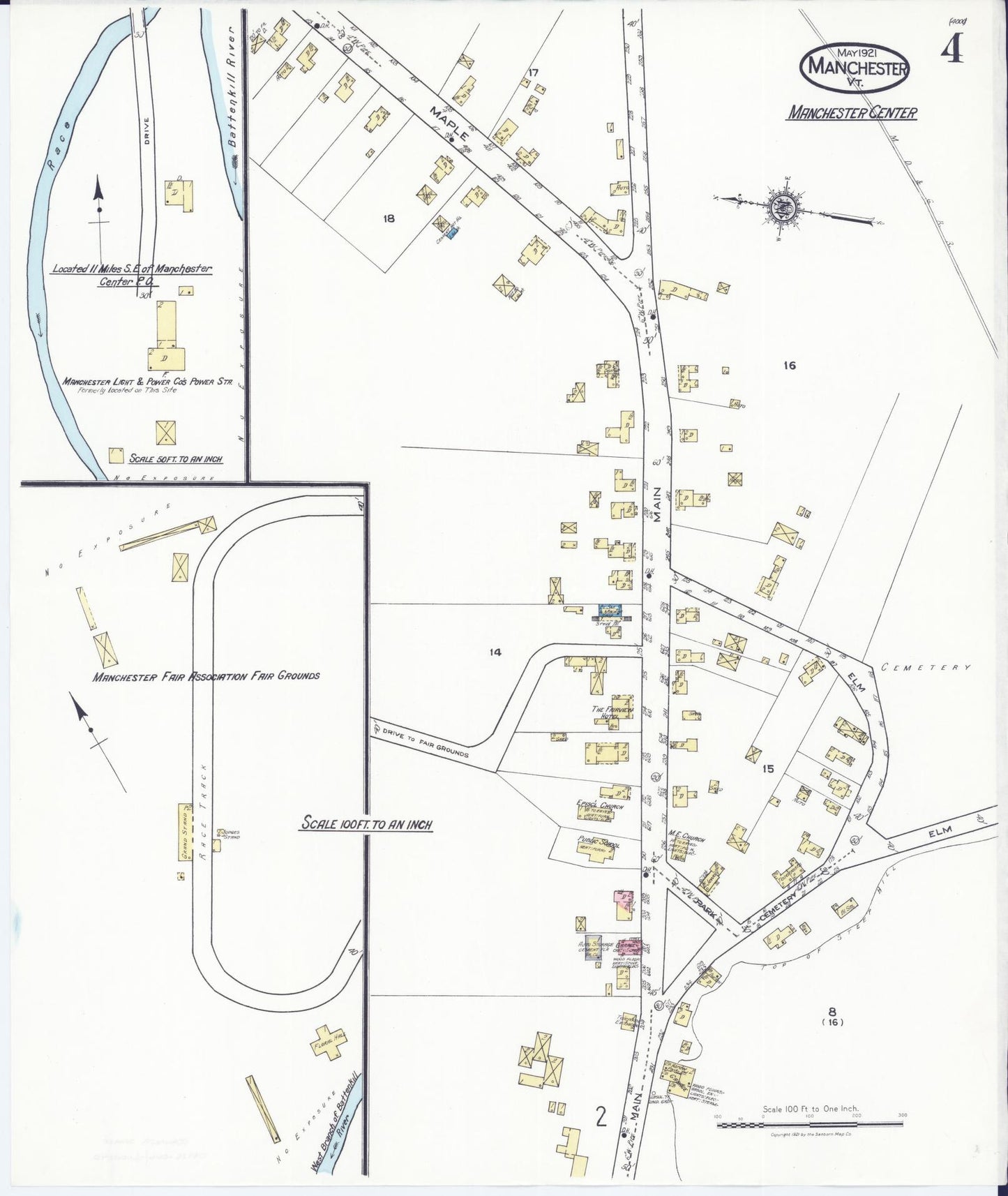 Sanborn Fire Insurance Map from Manchester, Bennington County, Vermont. (1921), Sheet 4 – Historic Sanborn Fire Insurance Map Print