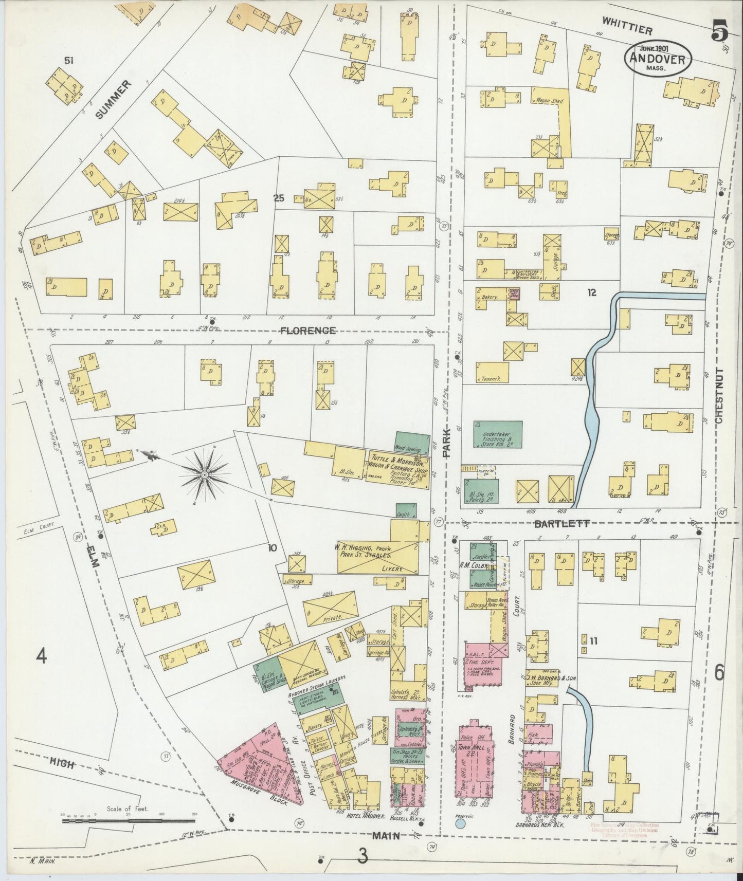 Sanborn Fire Insurance Map from Andover, Essex County, Massachusetts (1901), Sheet #0005 - Historic Sanborn Fire Insurance Map Print, vintage old map wall art, antique decor, genealogy gift, Massachusetts Massachusetts map