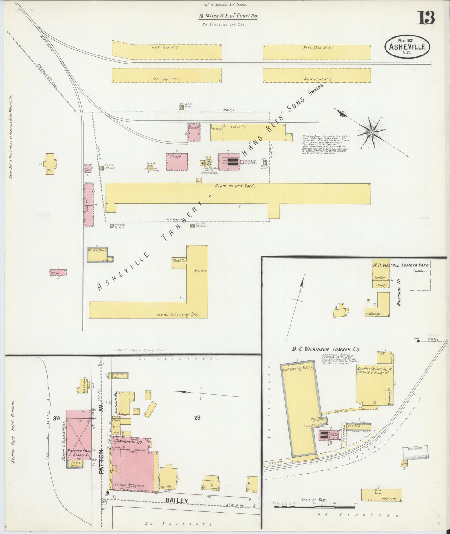 Sanborn Fire Insurance Map from Asheville, Buncombe County, North Carolina (1901), Sheet #0013 - Historic Sanborn Fire Insurance Map Print, vintage old map wall art, antique decor, genealogy gift, North Carolina North Carolina map