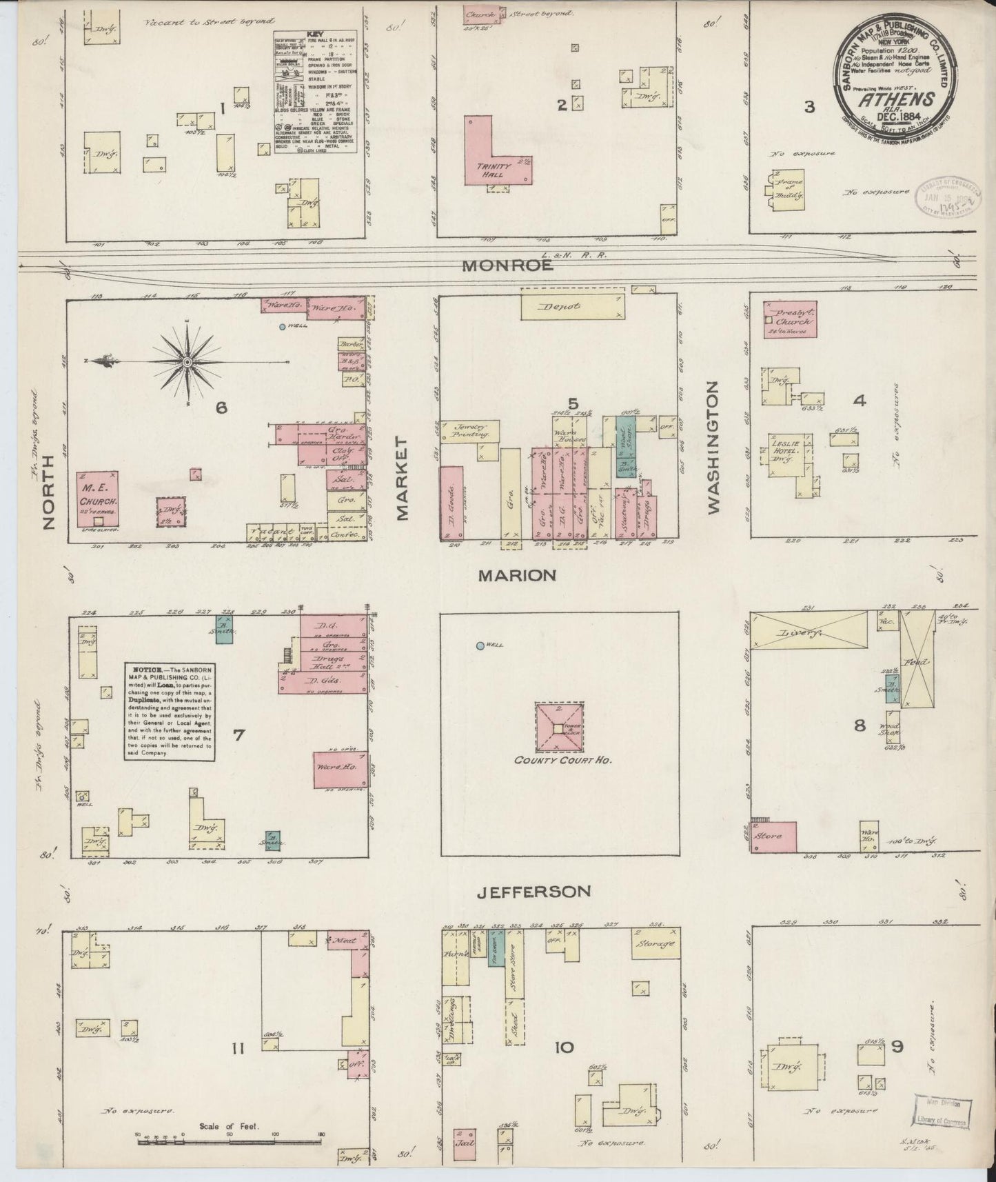 Sanborn Fire Insurance Map from Athens, Limestone County, Alabama (1884), Sheet #0001 - Historic Sanborn Fire Insurance Map Print, vintage old map wall art, antique decor, genealogy gift, Alabama Alabama map