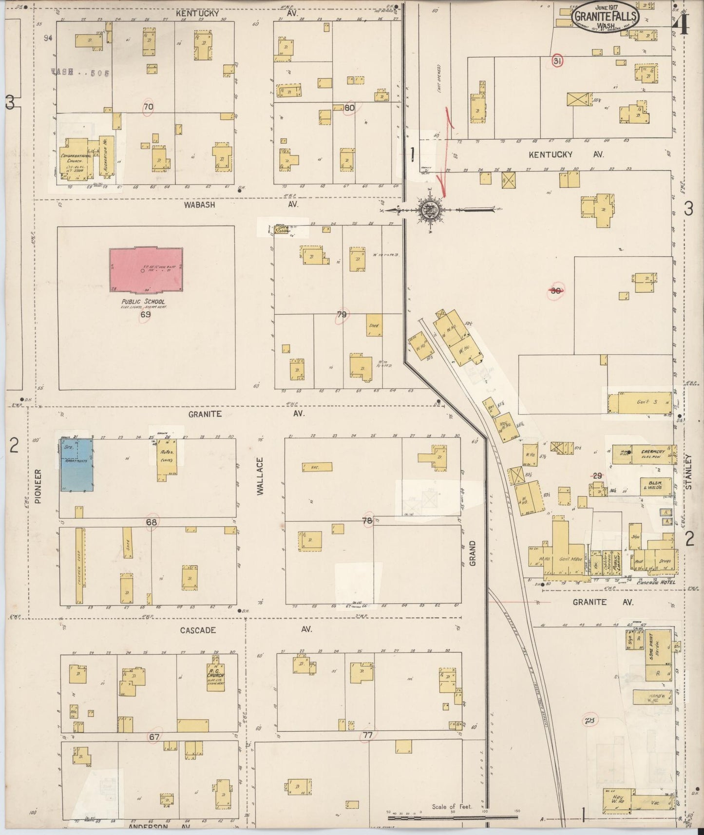Sanborn Fire Insurance Map from Granite Falls, Snohomish County, Washington (1929), Sheet #0004 - Complete Map Set gallery image, historic Sanborn map, vintage wall art, Washington Washington
