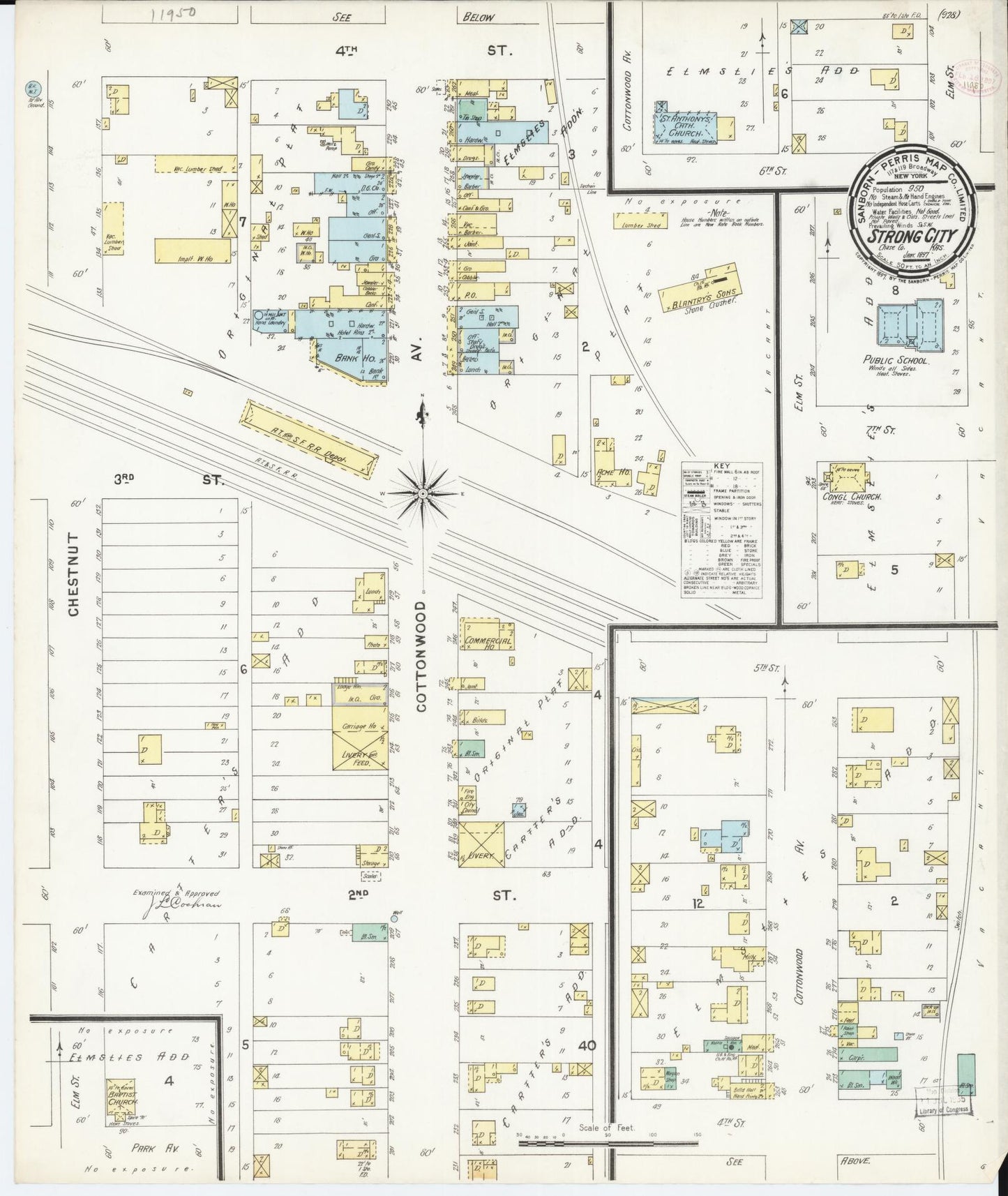 Sanborn Fire Insurance Map from Strong City, Chase County, Kansas (1897), Sheet #0001 - Historic Sanborn Fire Insurance Map Print, vintage old map wall art, antique decor, genealogy gift, Kansas Kansas map