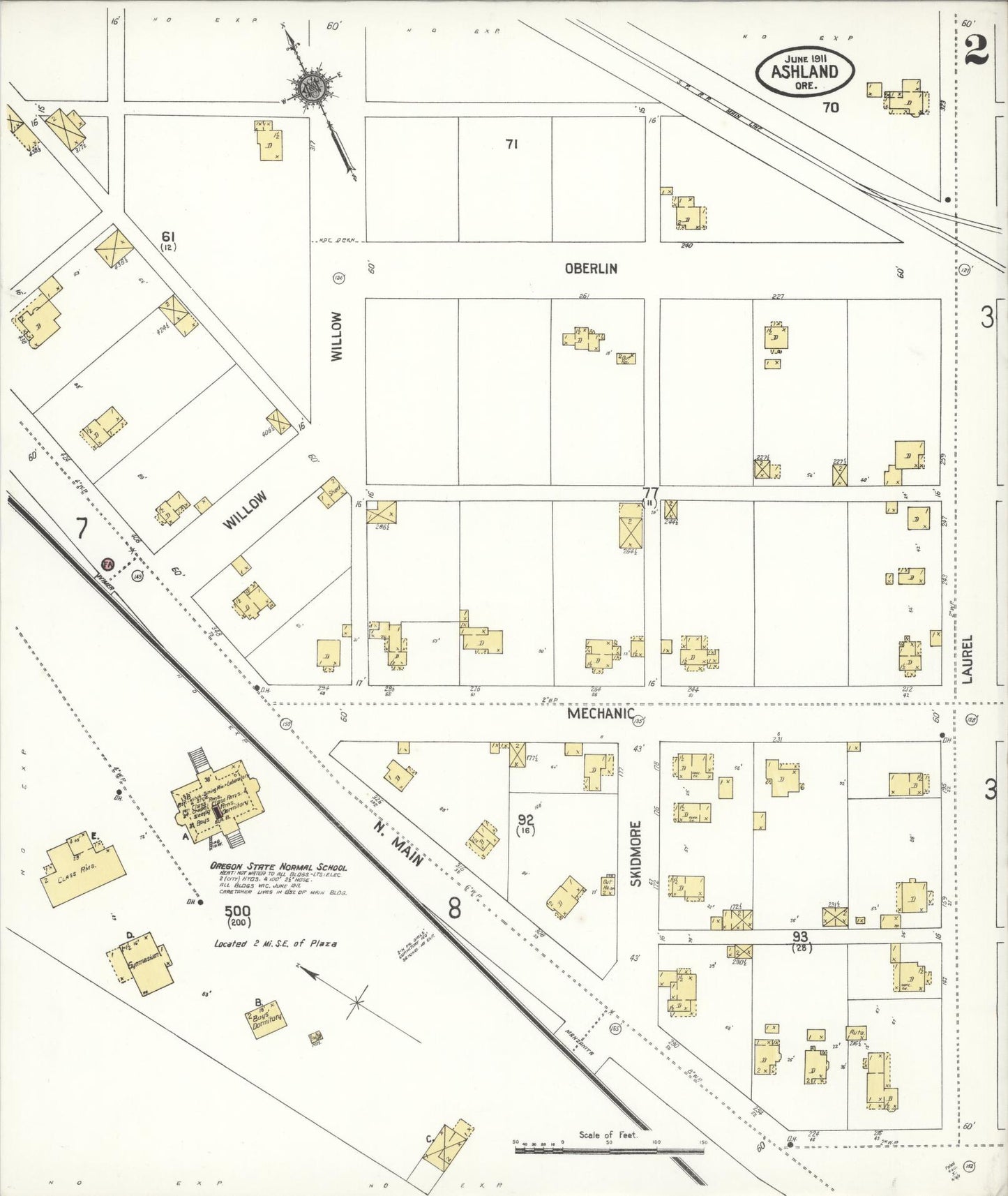 Sanborn Fire Insurance Map from Ashland, Jackson County, Oregon (1911), Sheet #0002 - Historic Sanborn Fire Insurance Map Print, vintage old map wall art, antique decor, genealogy gift, Oregon Oregon map