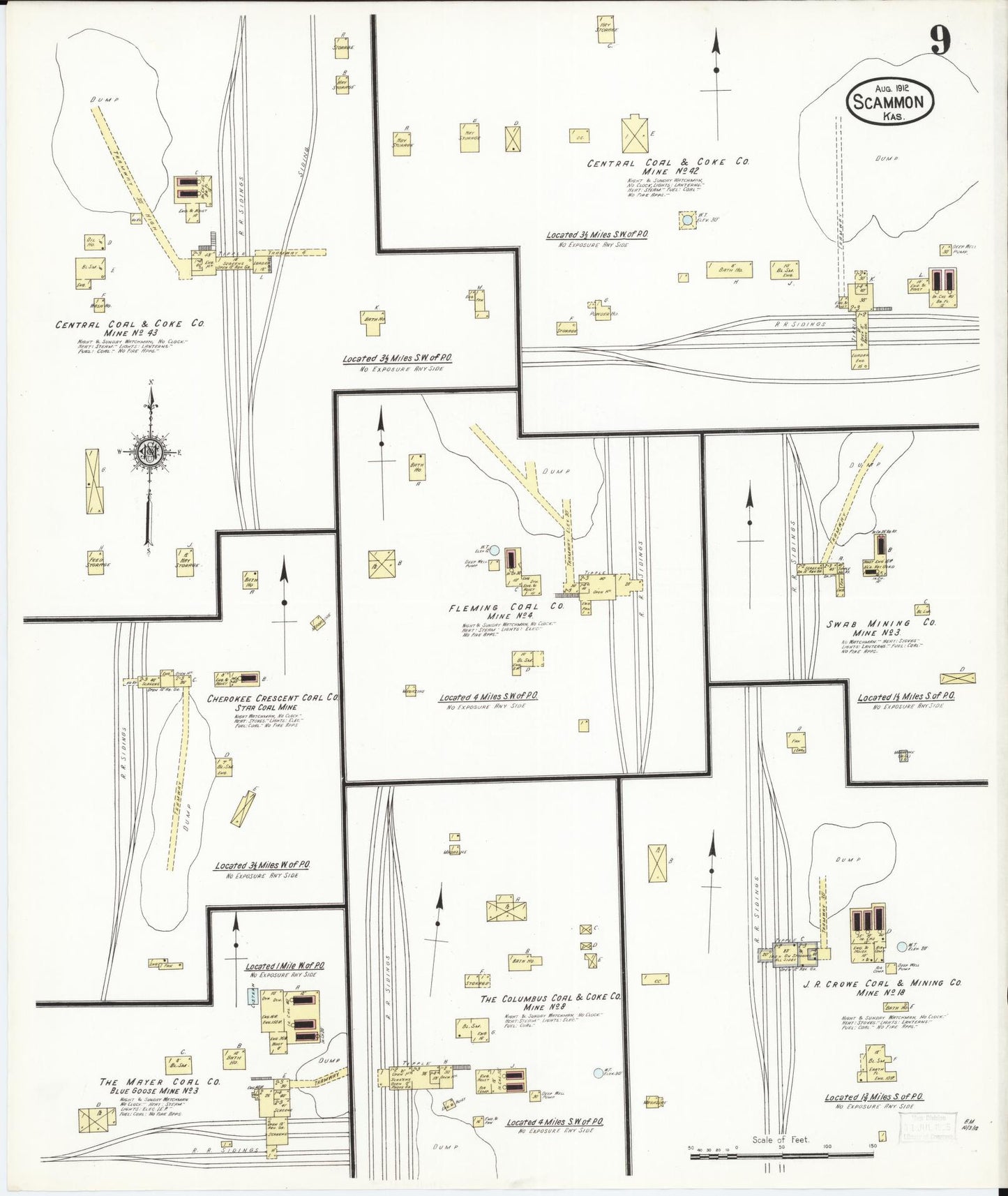 Sanborn Fire Insurance Map from Scammon, Cherokee County, Kansas (1912), Sheet #0009 - Complete Map Set gallery image, historic Sanborn map, vintage wall art, Kansas Kansas