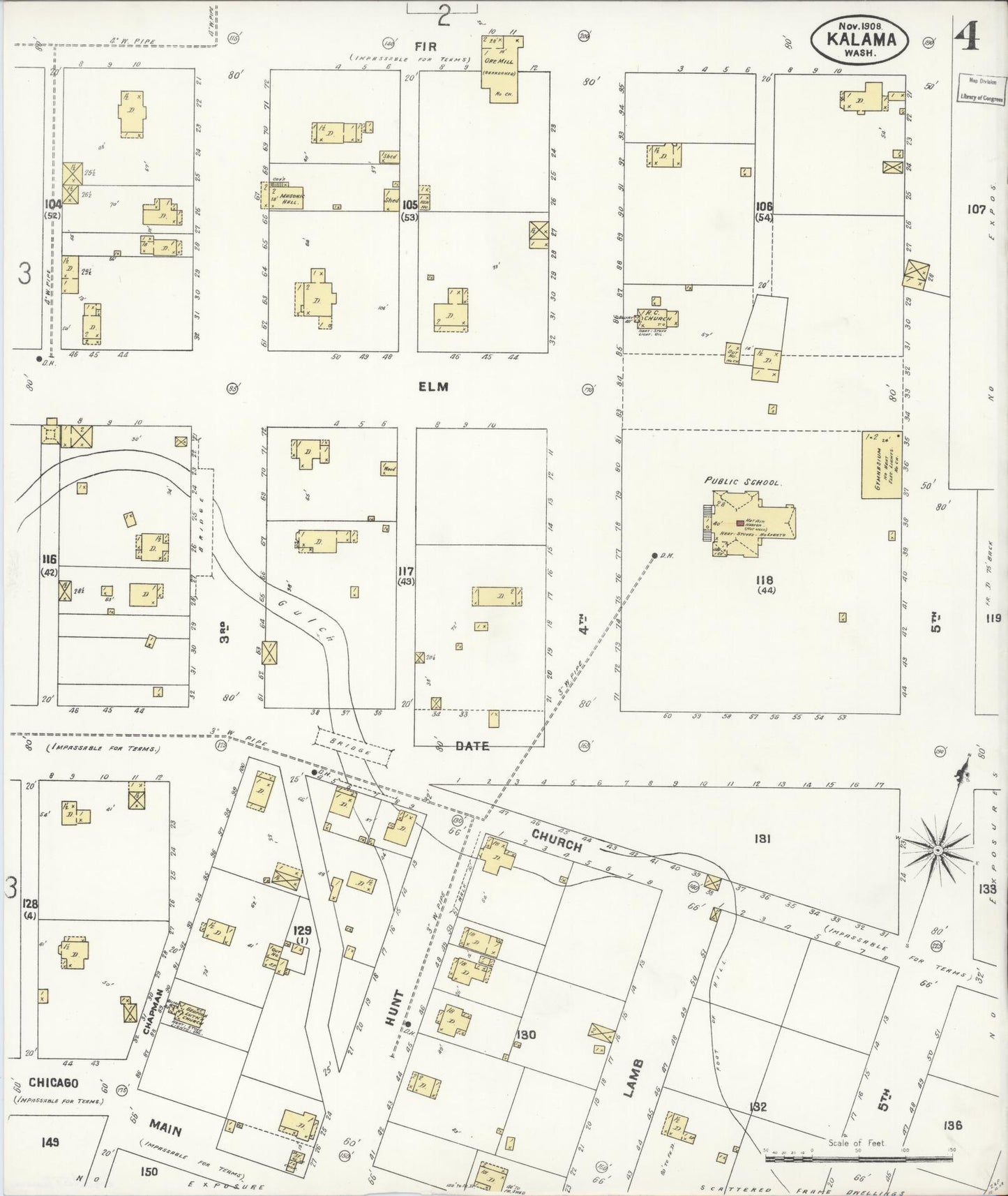 Sanborn Fire Insurance Map from Kalama, Cowlitz County, Washington (1908), Sheet #0004 - Complete Map Set gallery image, historic Sanborn map, vintage wall art, Washington Washington