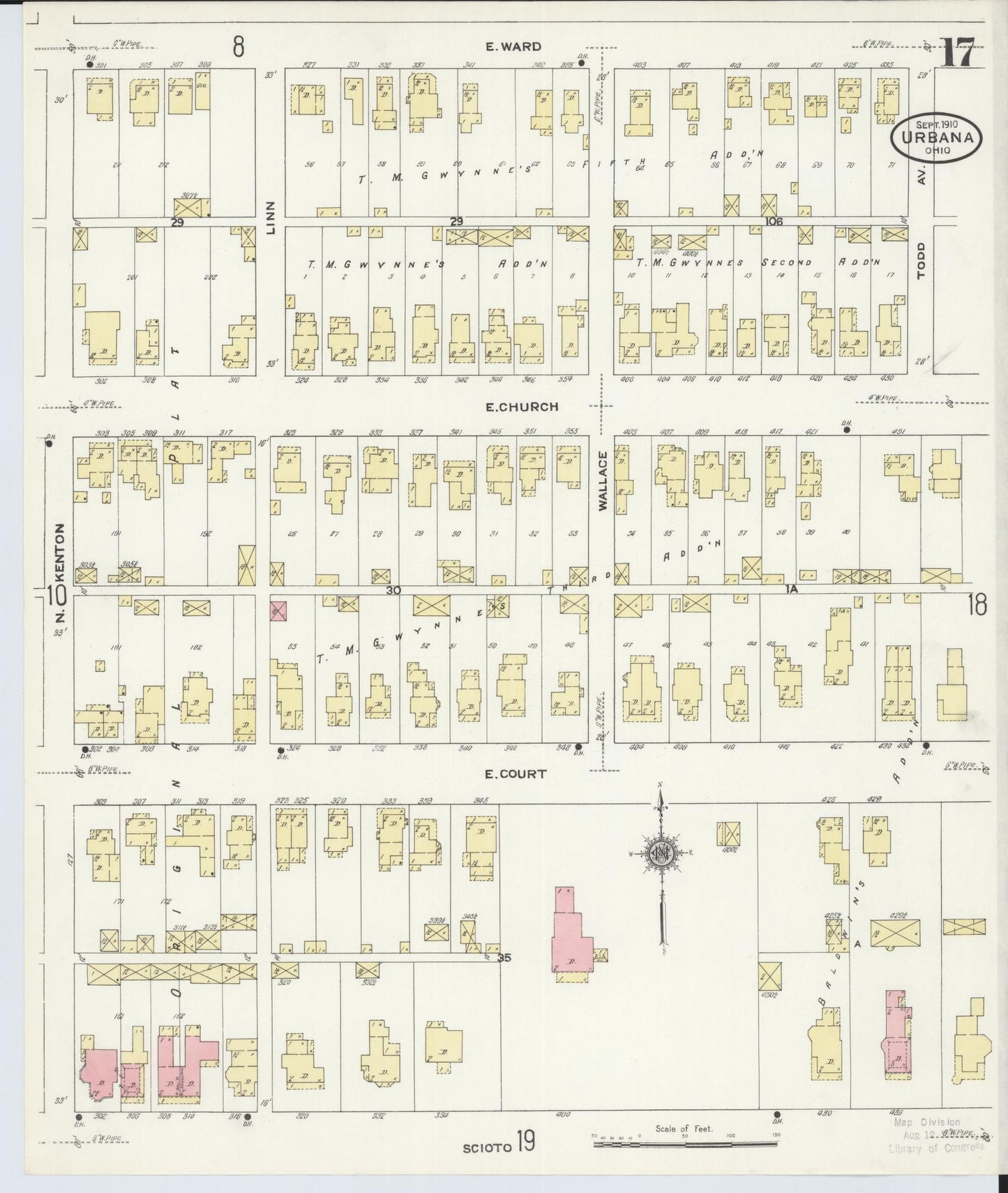 Sanborn Fire Insurance Map from Urbana, Champaign County, Ohio (1910), Sheet #0017 - Historic Sanborn Fire Insurance Map Print, vintage old map wall art, antique decor, genealogy gift, Ohio Ohio map