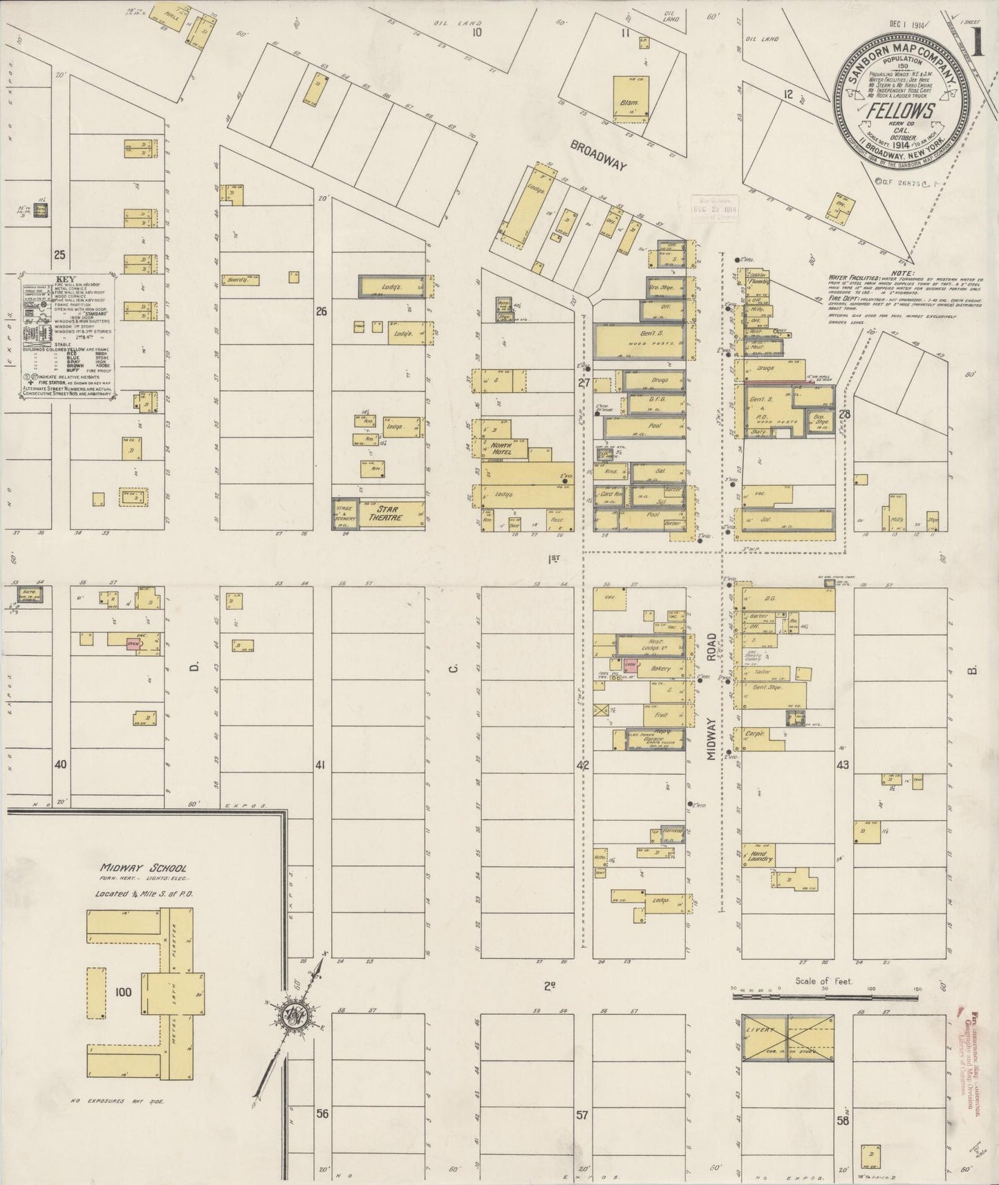Sanborn Fire Insurance Map from Fellows, Kern County, California (1914), Sheet #0001 - Historic Sanborn Fire Insurance Map Print, vintage old map wall art, antique decor, genealogy gift, California California map