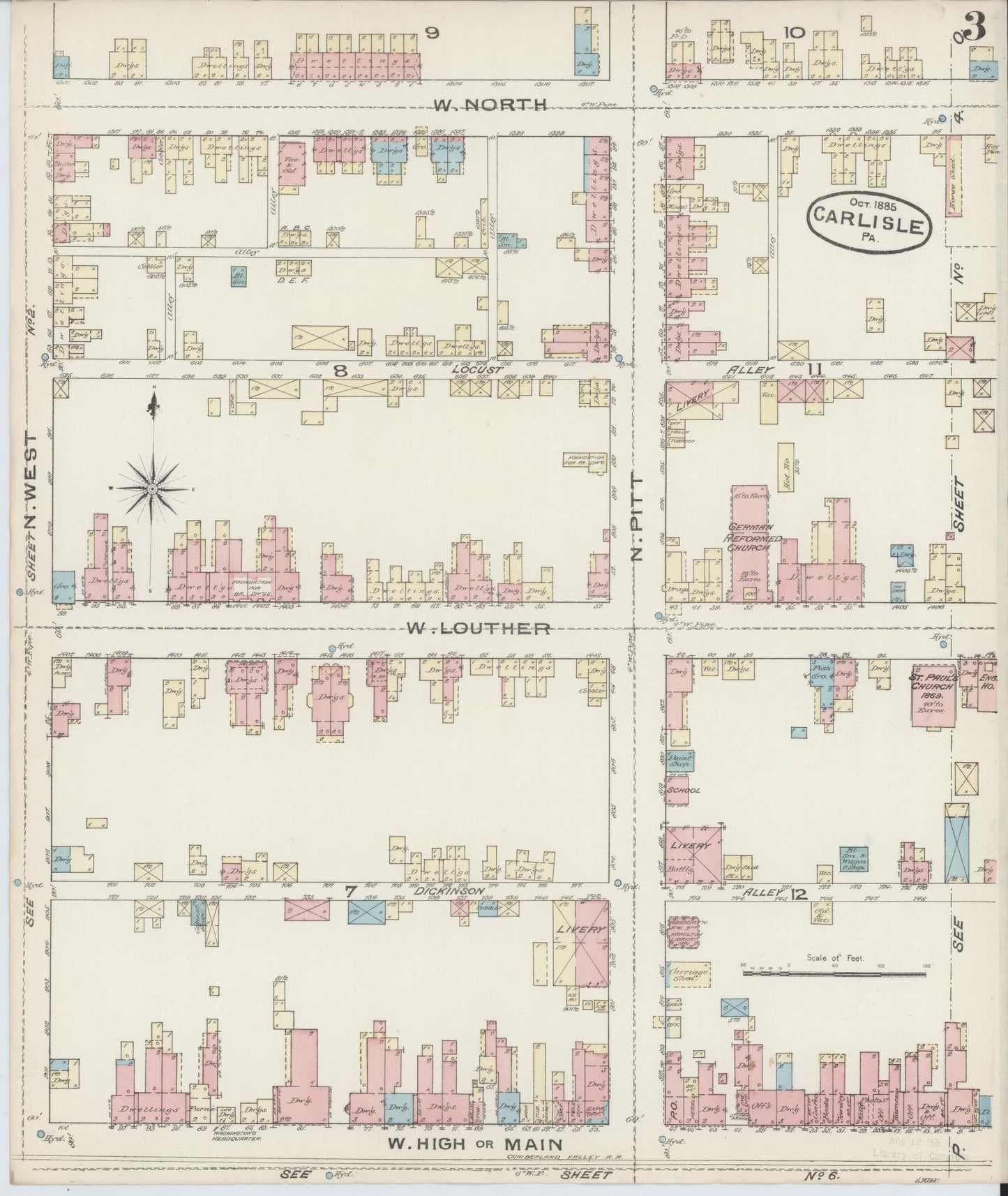 Sanborn Fire Insurance Map from Carlisle, Cumberland County, Pennsylvania (1885), Sheet #0003 - Historic Sanborn Fire Insurance Map Print, vintage old map wall art, antique decor, genealogy gift, Pennsylvania Pennsylvania map