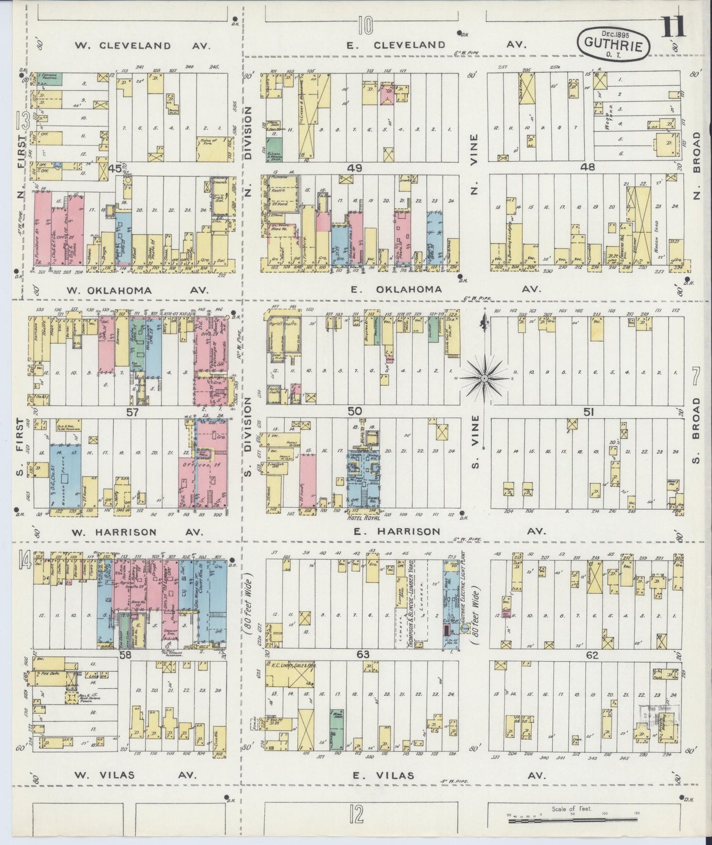Sanborn Fire Insurance Map from Guthrie, Logan County, Oklahoma (1895), Sheet #0011 - Historic Sanborn Fire Insurance Map Print, vintage old map wall art, antique decor, genealogy gift, Oklahoma Oklahoma map