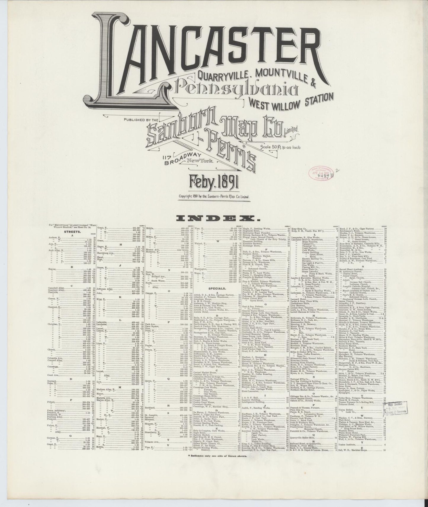 Sanborn Fire Insurance Map from Lancaster, Lancaster County, Pennsylvania. (1891) – Historic Sanborn Fire Insurance Map Print