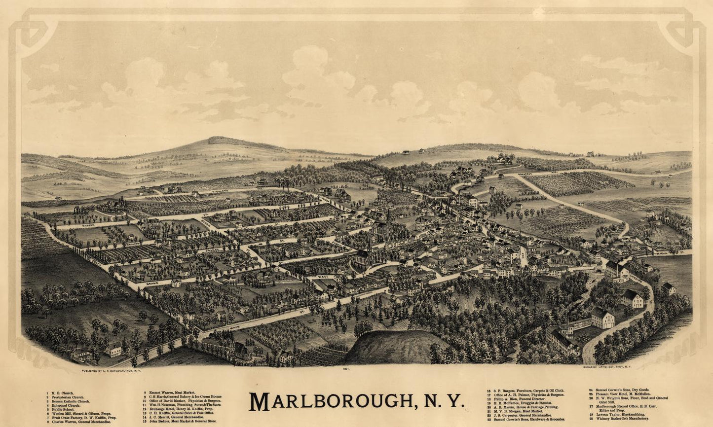 Marlborough, N.Y. (1891) – Historic Bird’s-Eye View Panorama Print