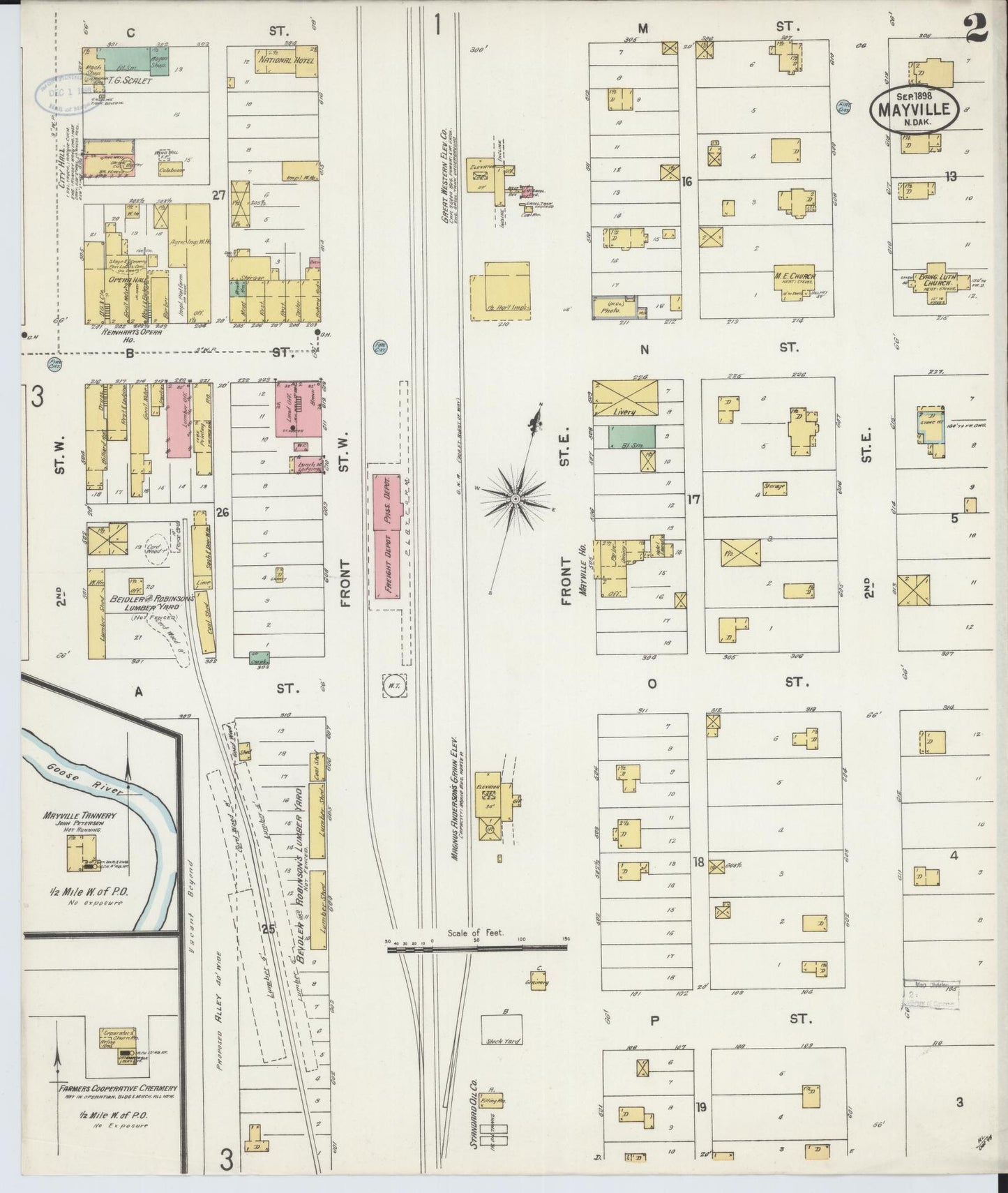 Sanborn Fire Insurance Map from Mayville, Traill County, North Dakota (1898), Sheet #0002 - Historic Sanborn Fire Insurance Map Print, vintage old map wall art, antique decor, genealogy gift, North Dakota North Dakota map
